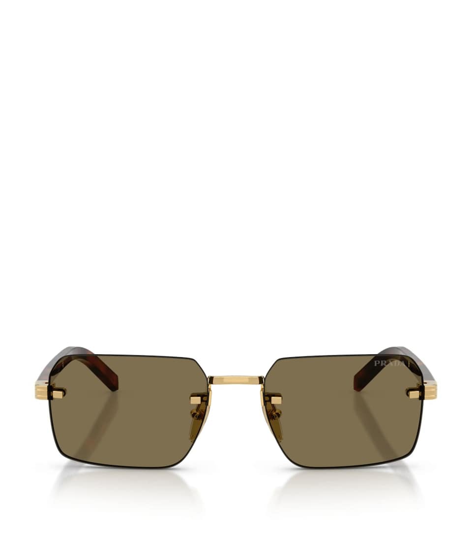Prada Rimless Rectangle Sunglasses Gold