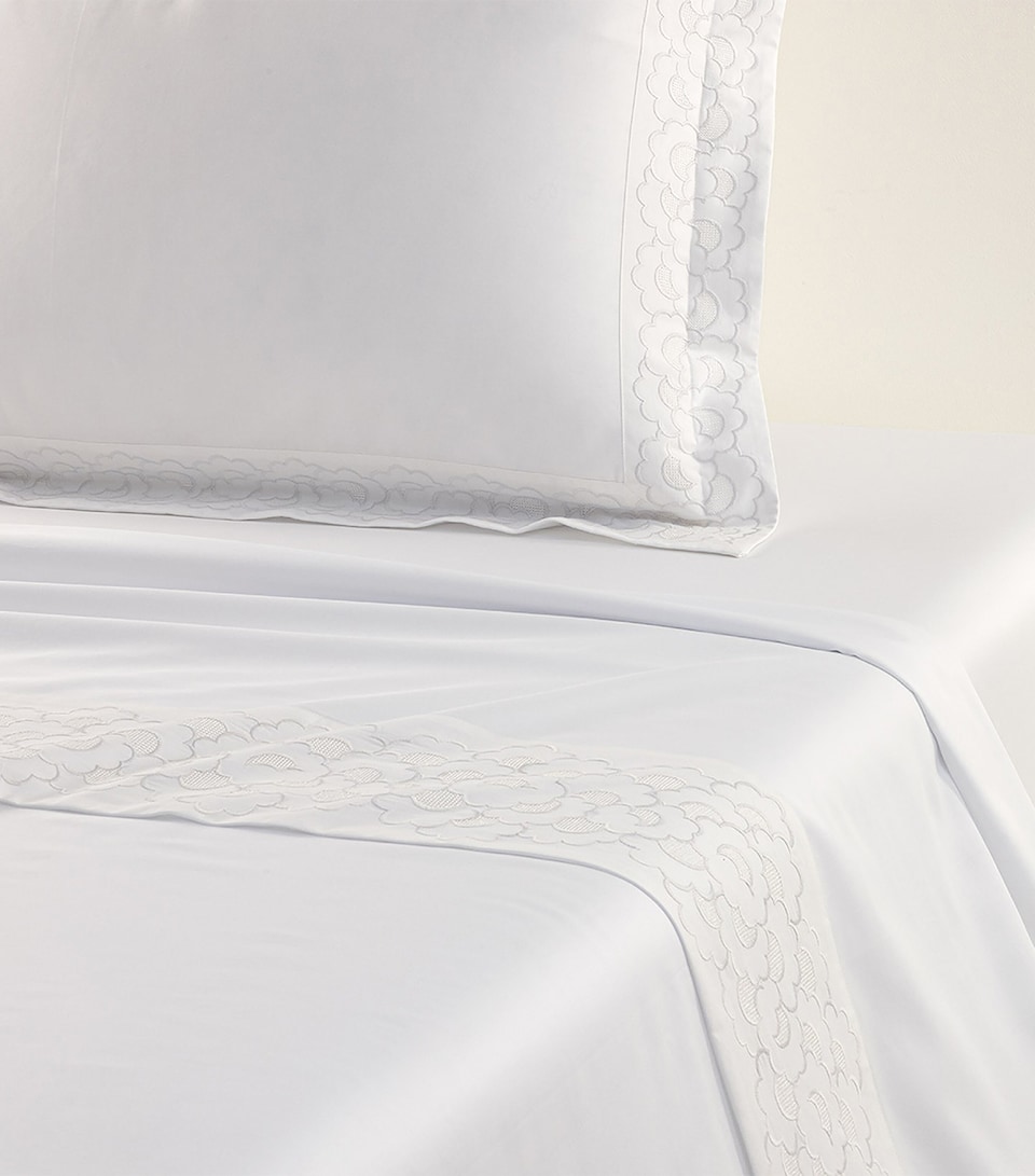 Yves Delorme Festons Super King Flat Sheet (270cm x 295cm) Blanc