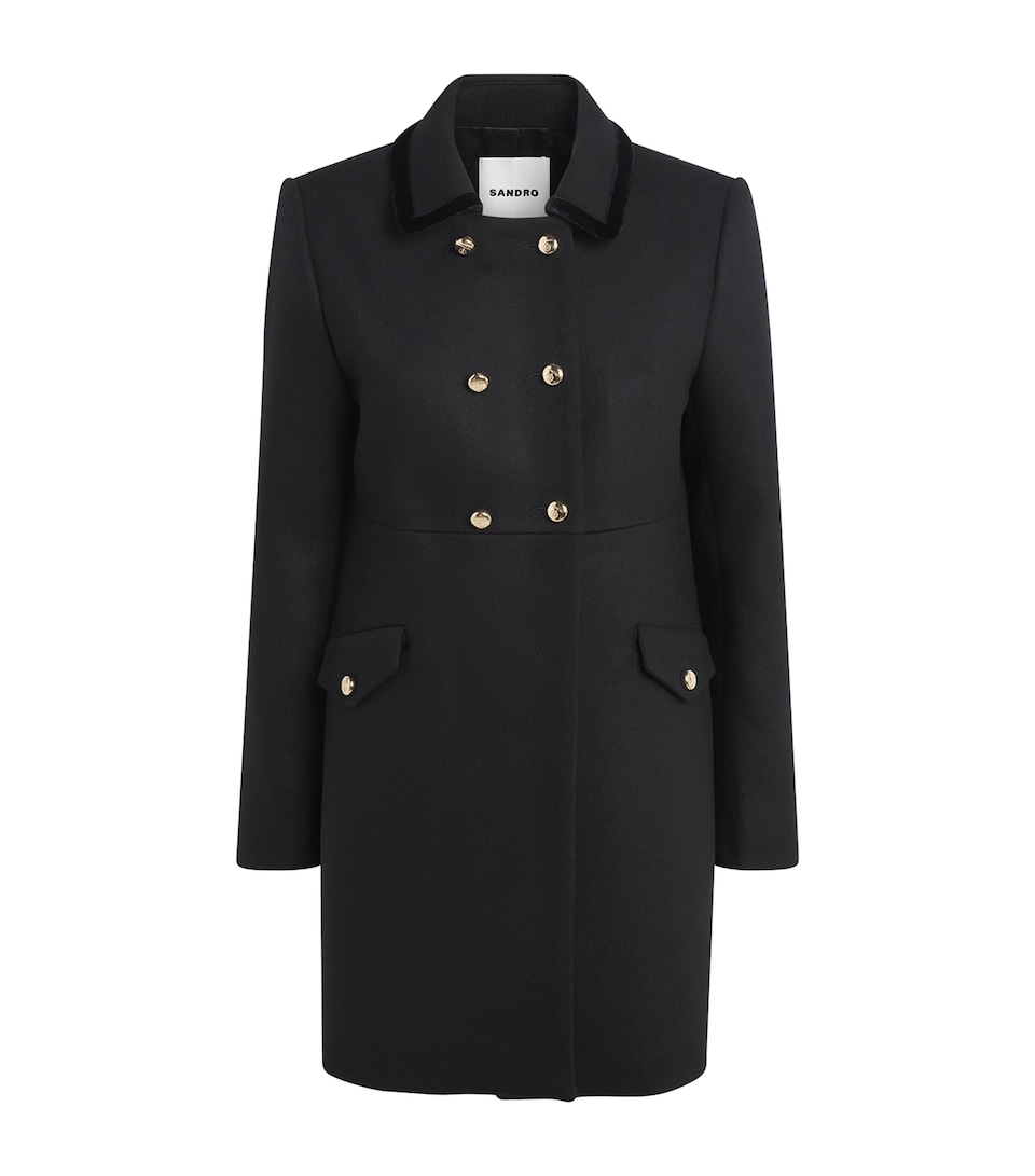 Sandro Paris Womens Wool-Blend Pea Coat Black