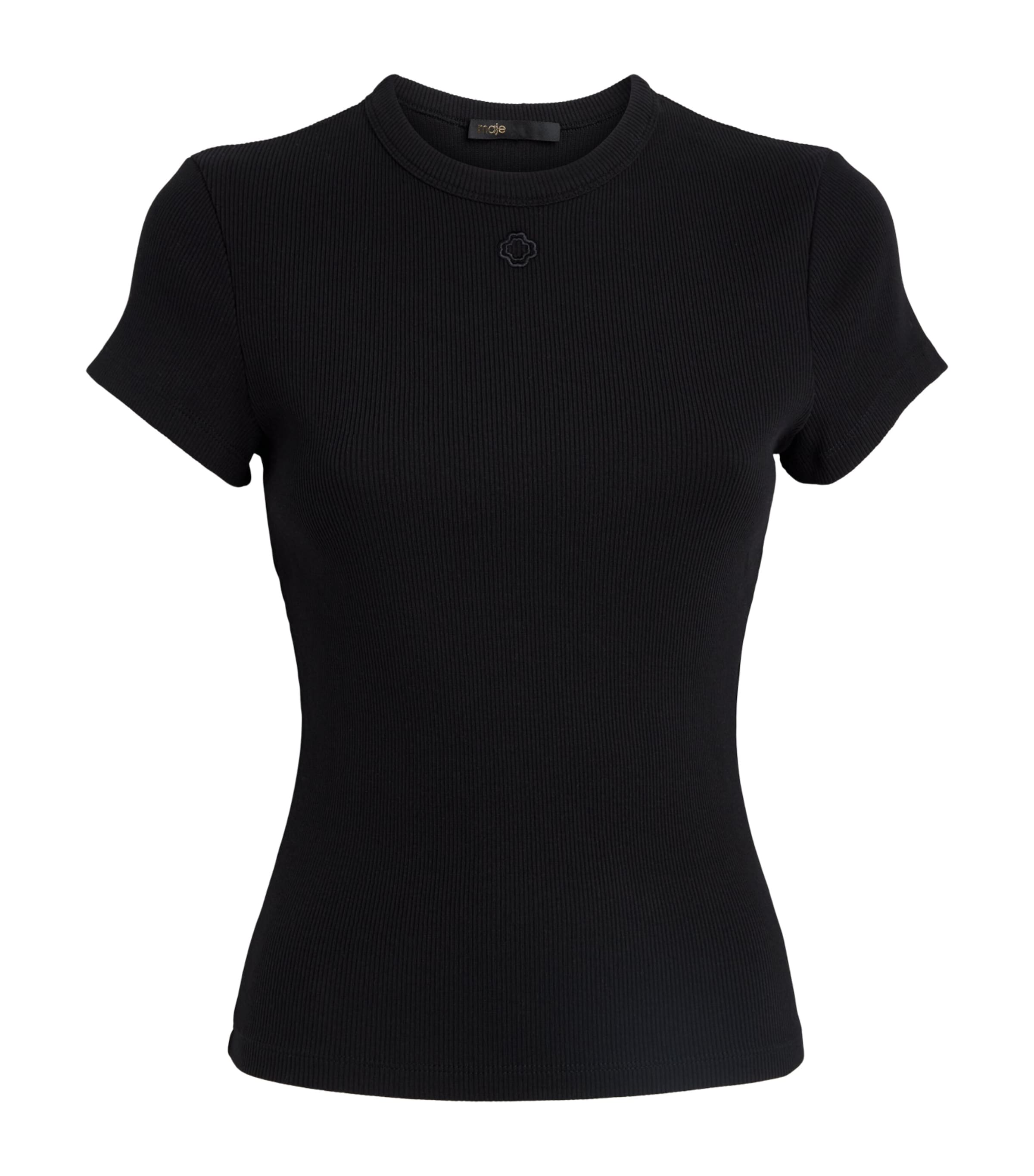 Maje Womens Stretch-Cotton Ribbed T-Shirt Black