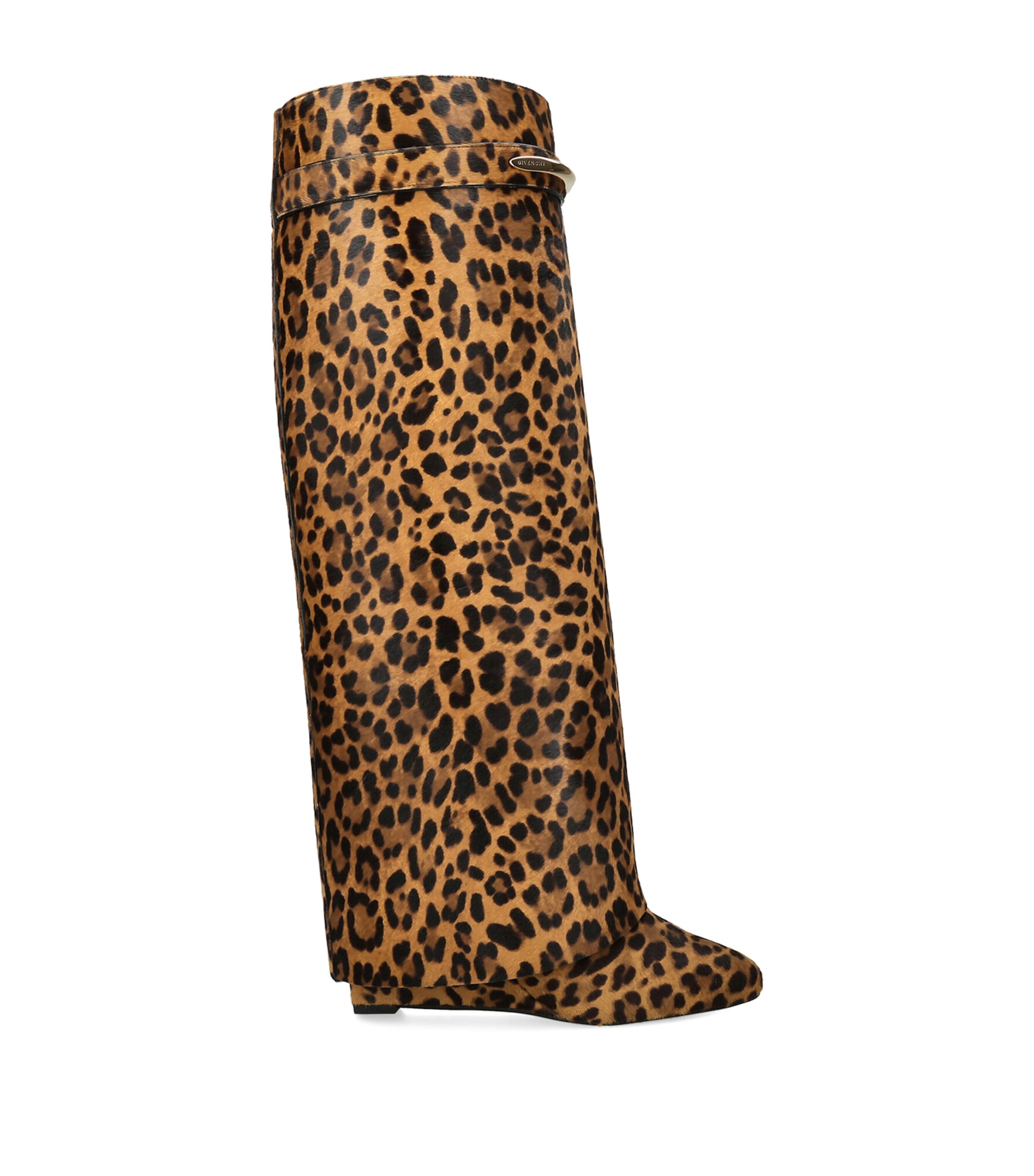 Givenchy Leopard-Print Shark Pinch Knee-High Boots 95 Blk/beige