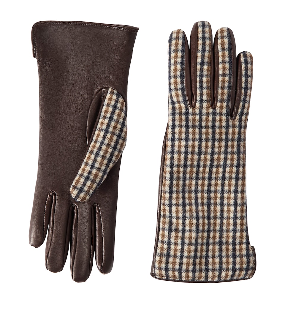 Brunello Cucinelli Virgin Wool and Leather Gloves Brown+beige+blu