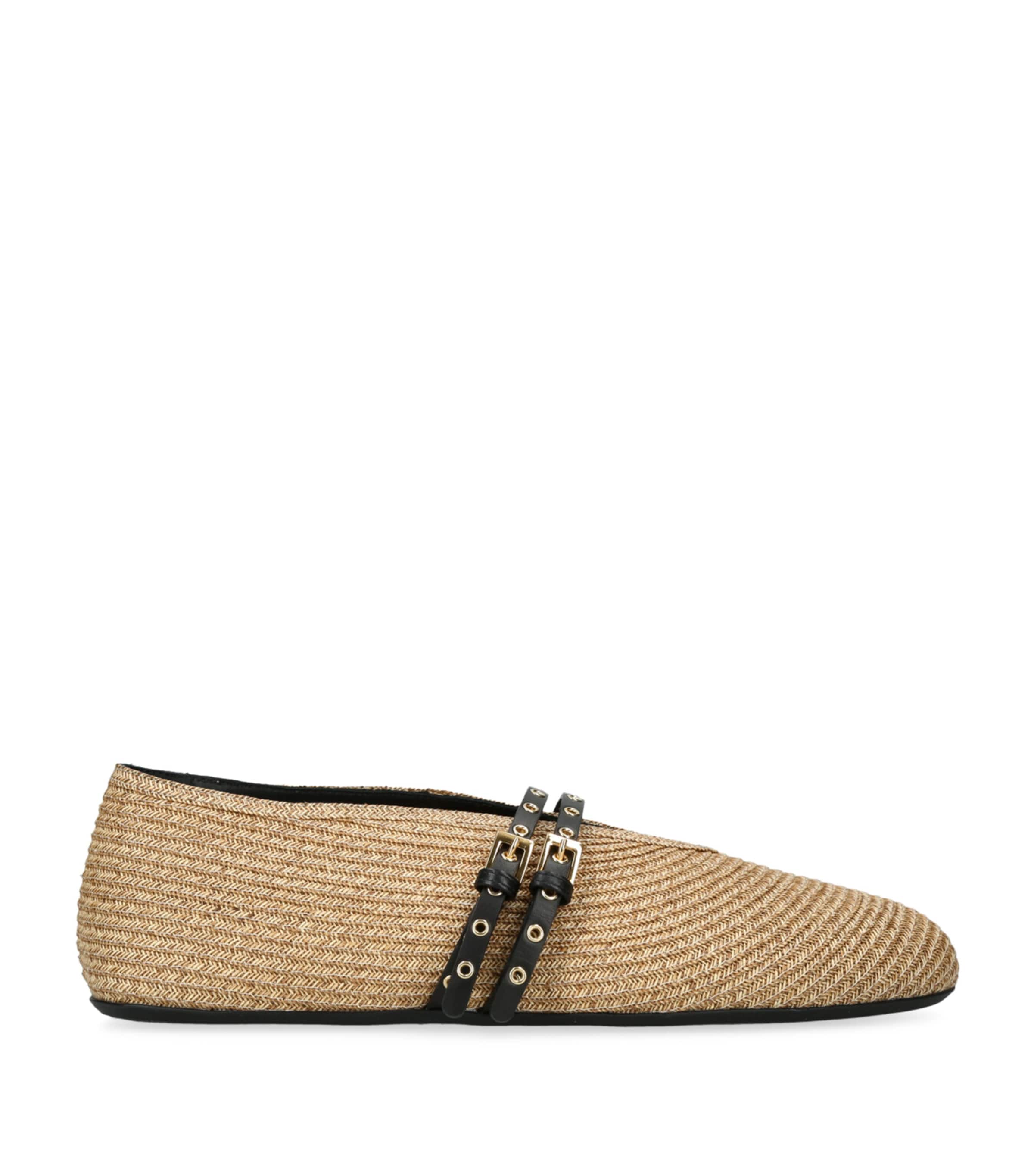 Raffia-Leather Ballet Flats