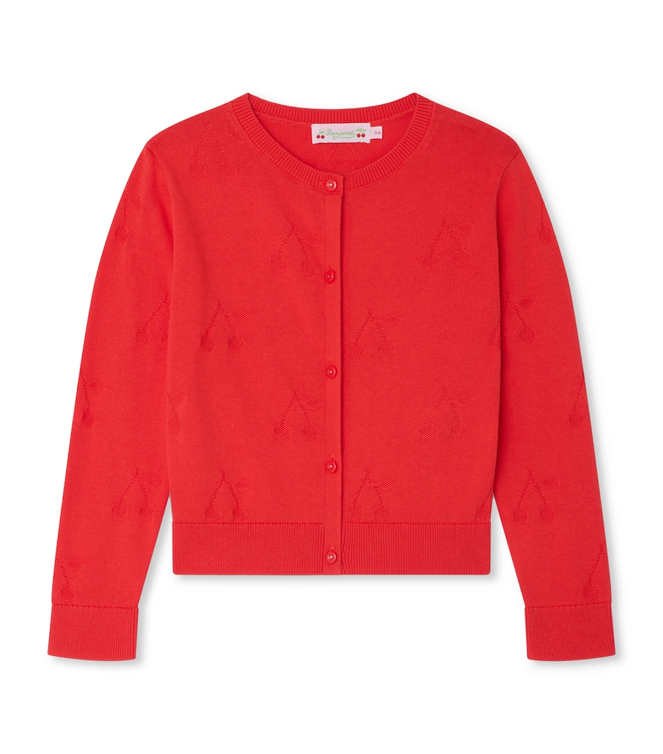 Bonpoint Cotton Embroidered Cherry Cardigan (10-14 Years) Coquelicot