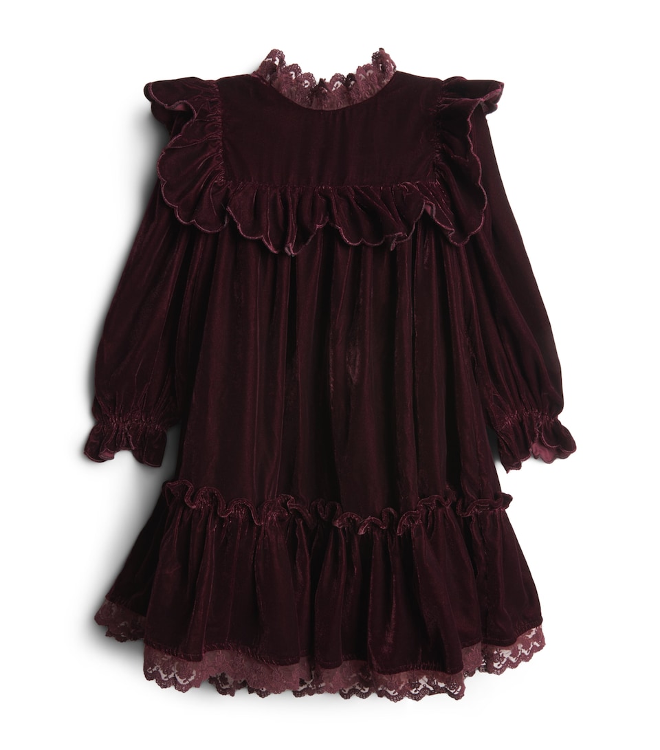 PETITE AMALIE Velvet Lace-Trim Dress (4-16 Years) Dark Cherry