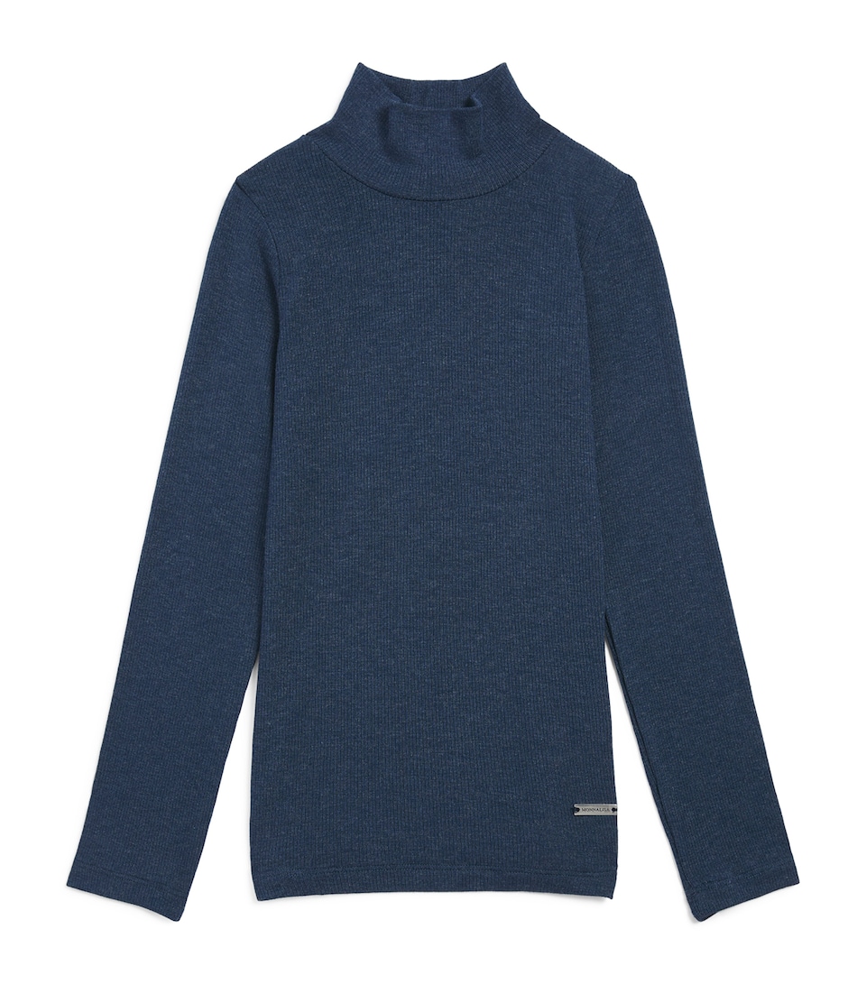 Monnalisa Ribbed Rollneck Top (2-12 Years) Blue Melange