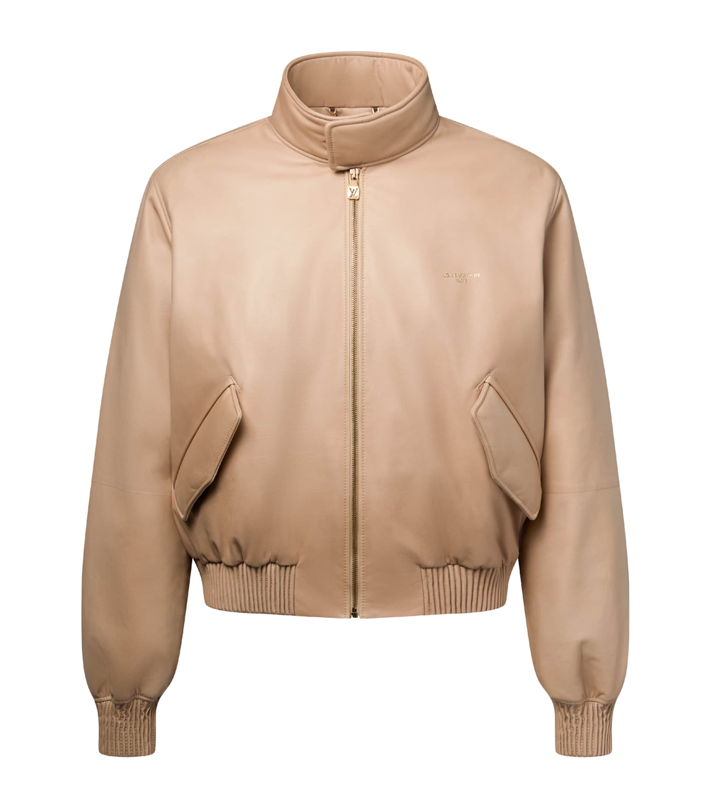 LOUIS VUITTON Mens Padded Cropped Leather Jacket Camel Brown