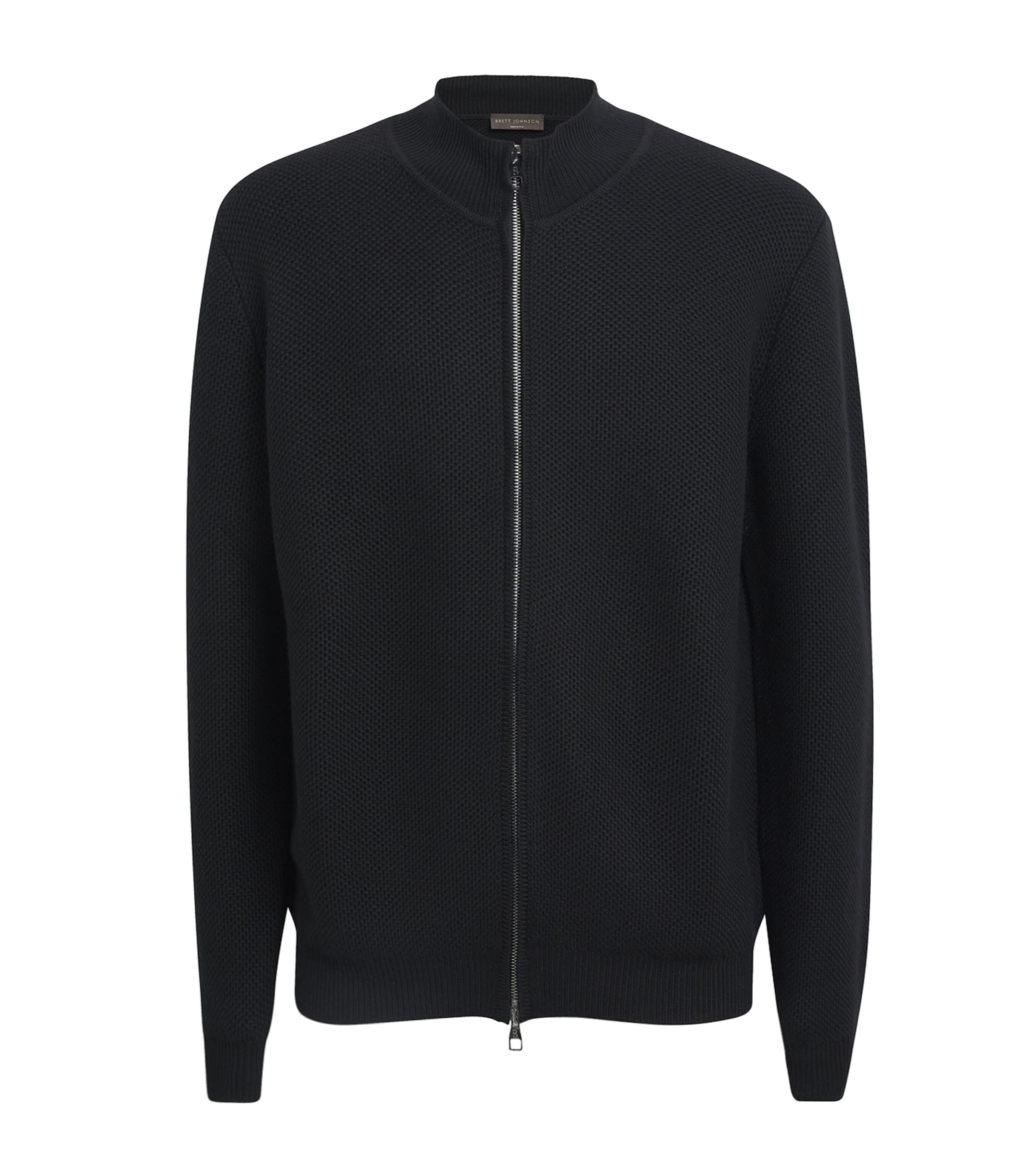 Brett Johnson Mens Virgin Wool Cable-Knit Zip-Up Cardigan Noir