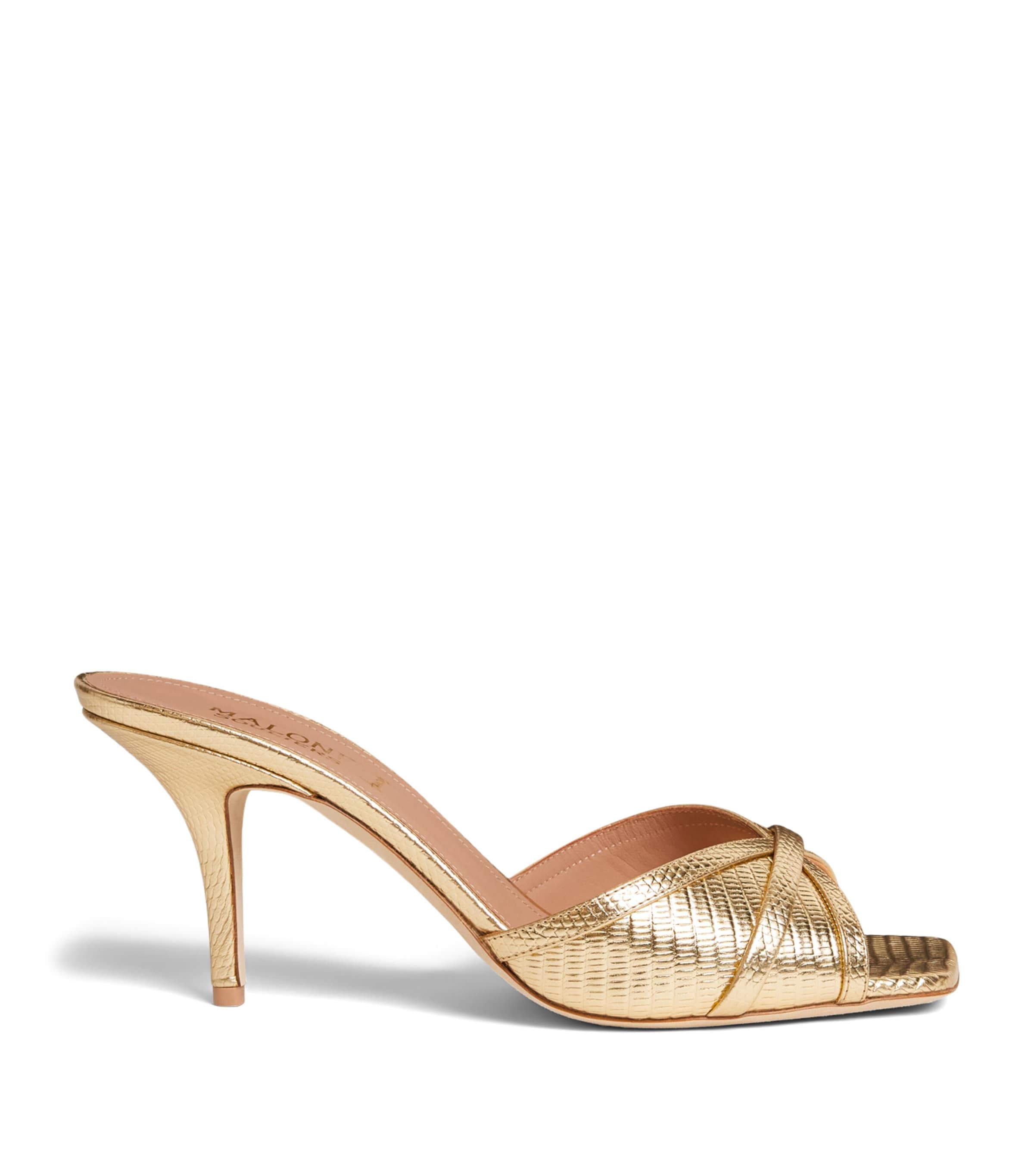 Malone Souliers x Harrods Exclusive Metallic Leather Embossed Perla Mules 70 Antique Gold