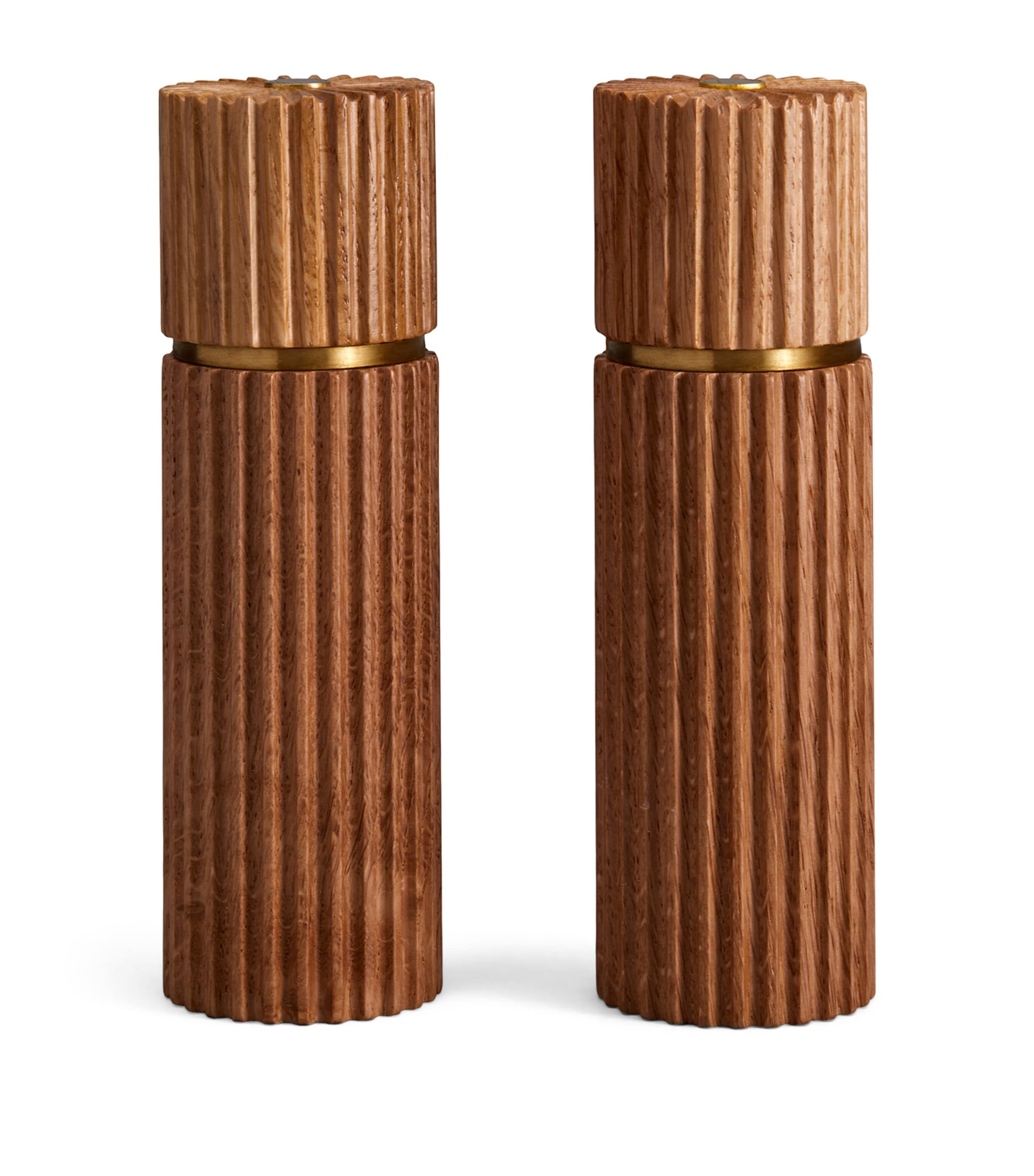 L'Objet Set of 2 Natural Oak Ionic Salt and Pepper Mills