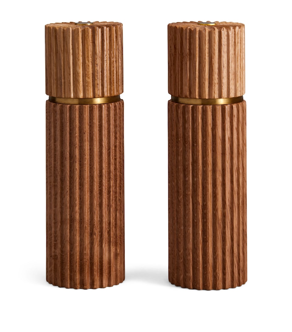 L'Objet Set of 2 Natural Oak Ionic Salt and Pepper Mills
