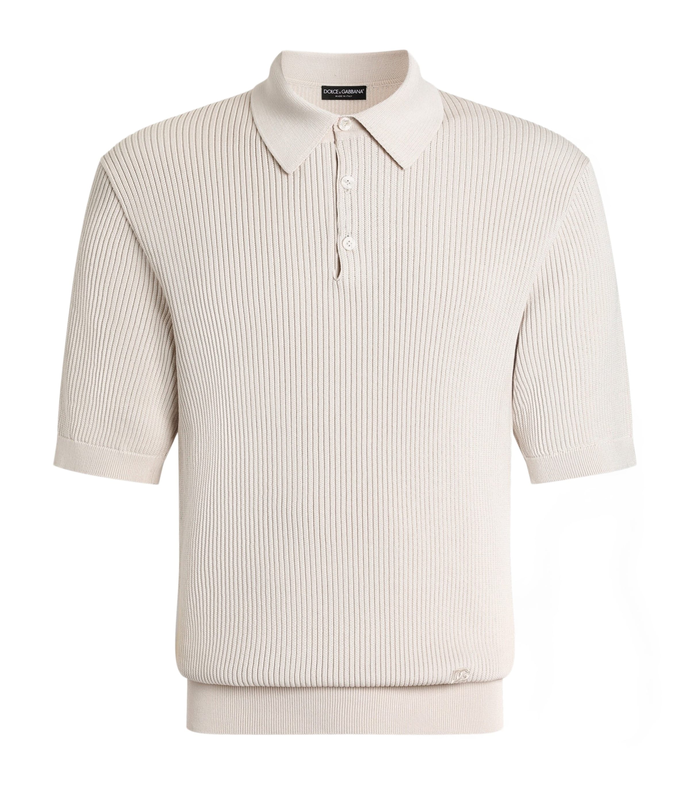 Dolce&Gabbana Mens Cotton Micro-Rib Polo Shirt Cream