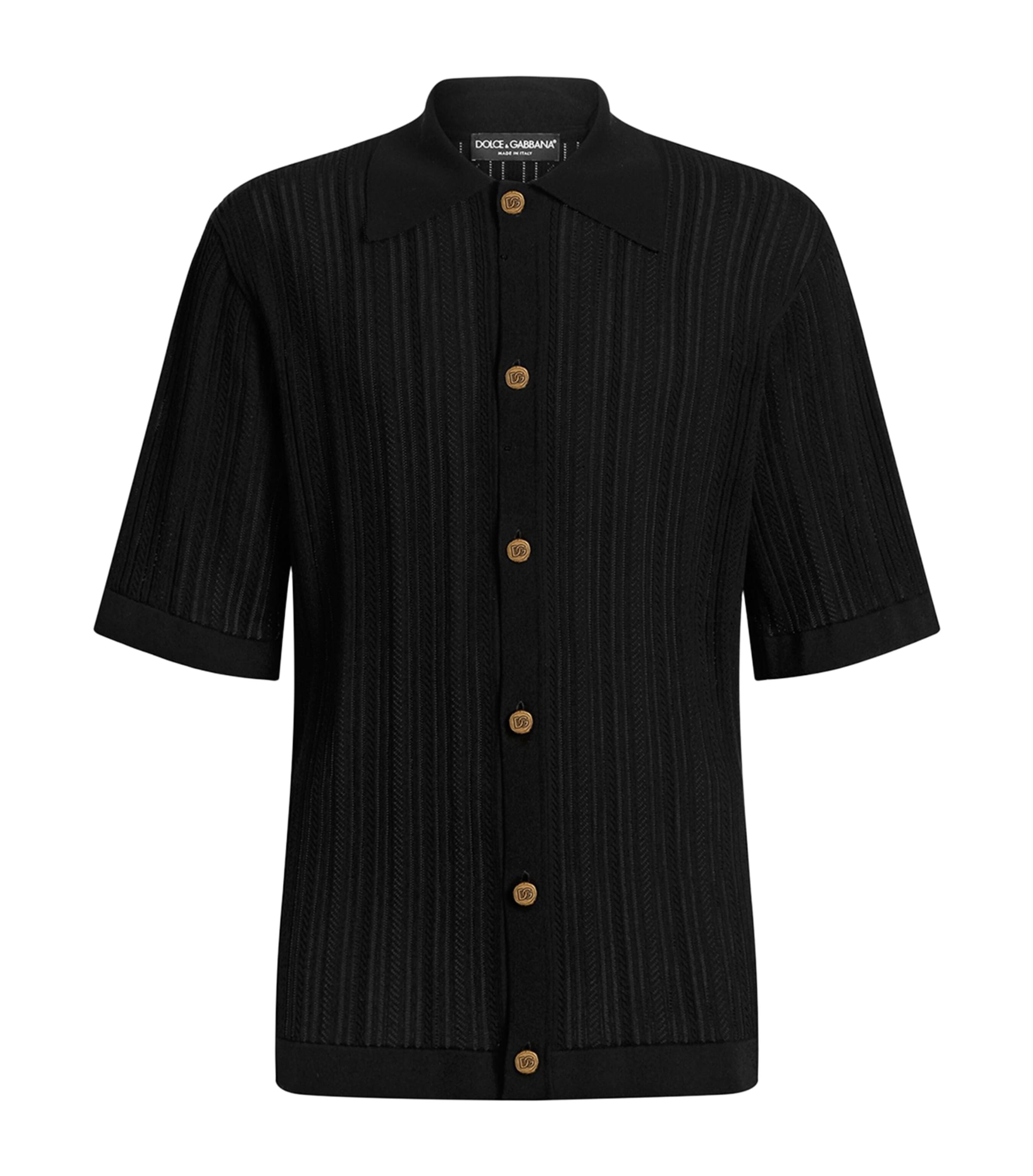 Dolce&Gabbana Mens Knitted Short-Sleeve Shirt Black