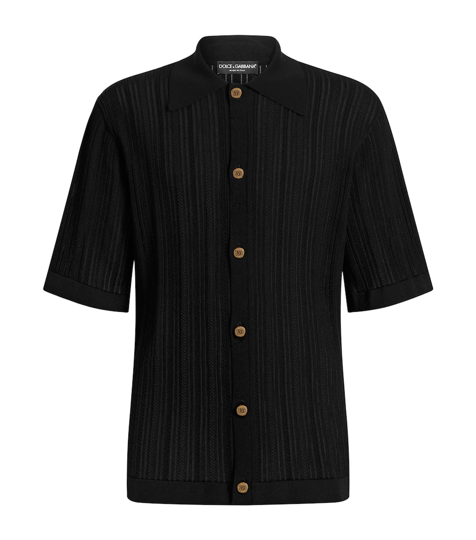 Dolce&Gabbana Mens Knitted Short-Sleeve Shirt Black