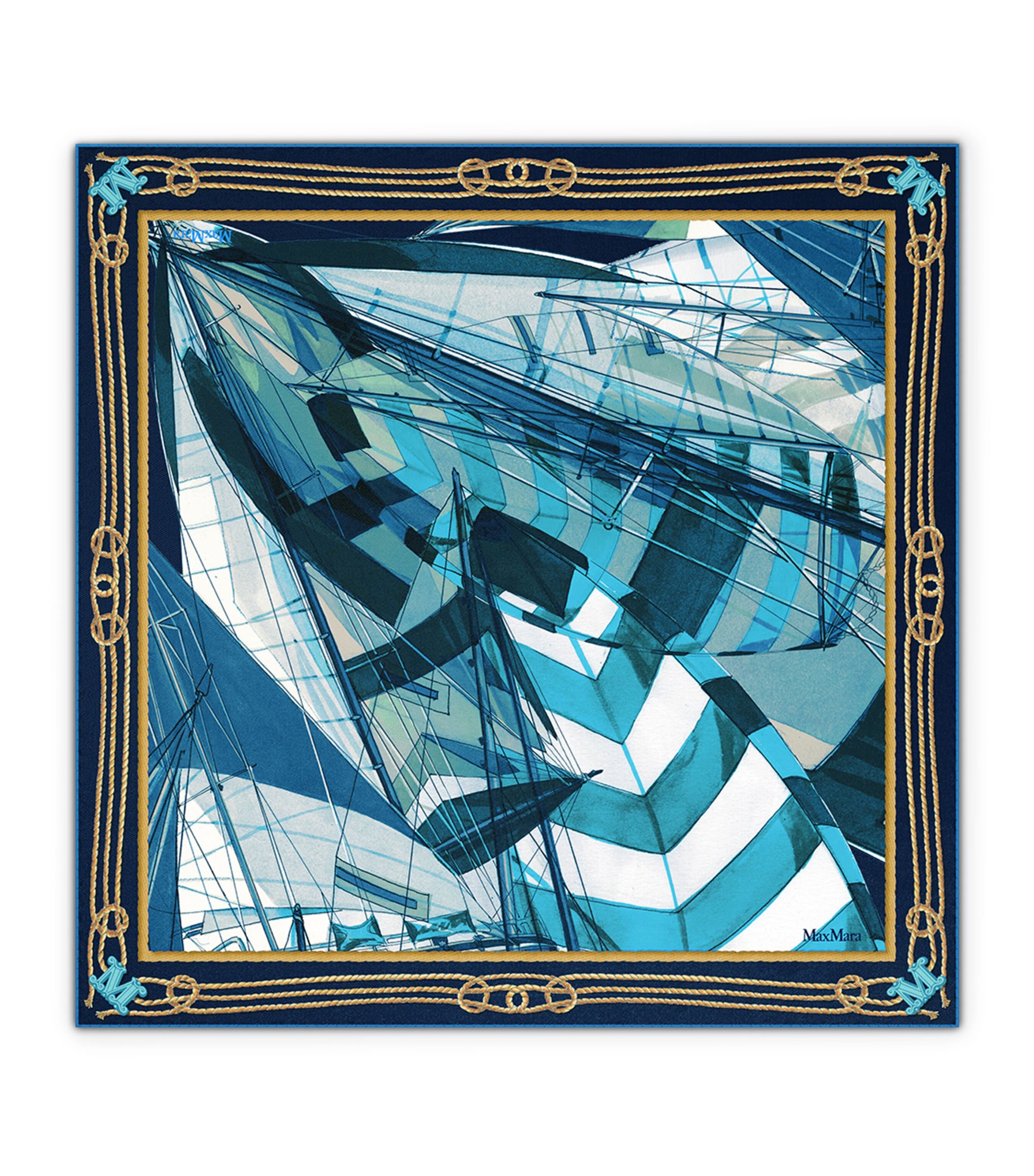 Max Mara Silk Printed Scarf Sky Blue