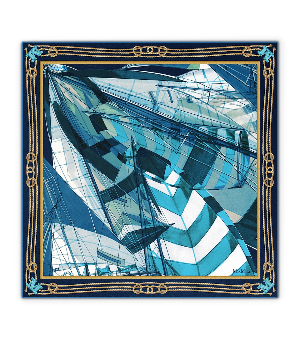 Max Mara Silk Printed Scarf Sky Blue