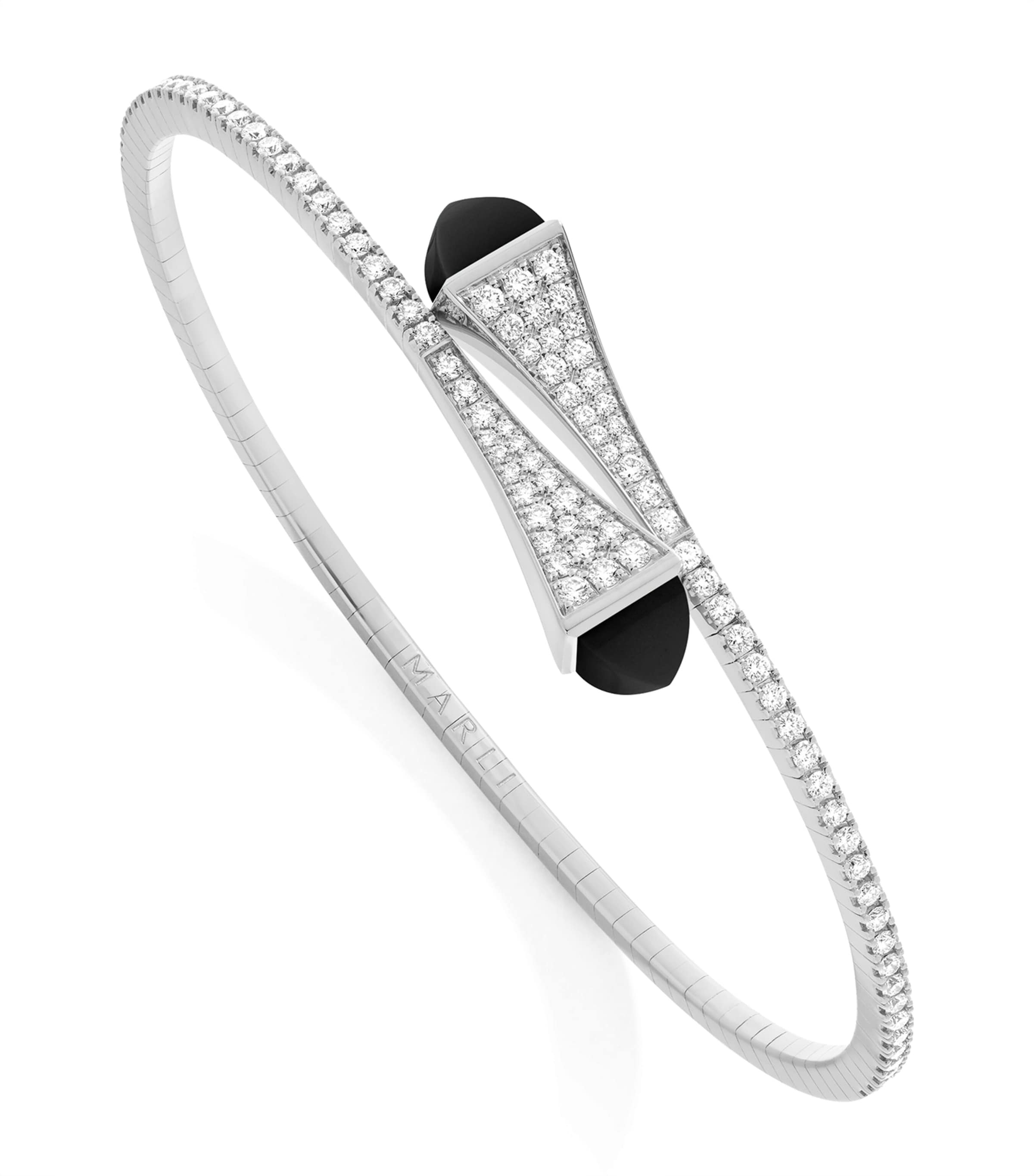 Midi White Gold, Diamond and Black Onyx Cleo Slip-On Bracelet