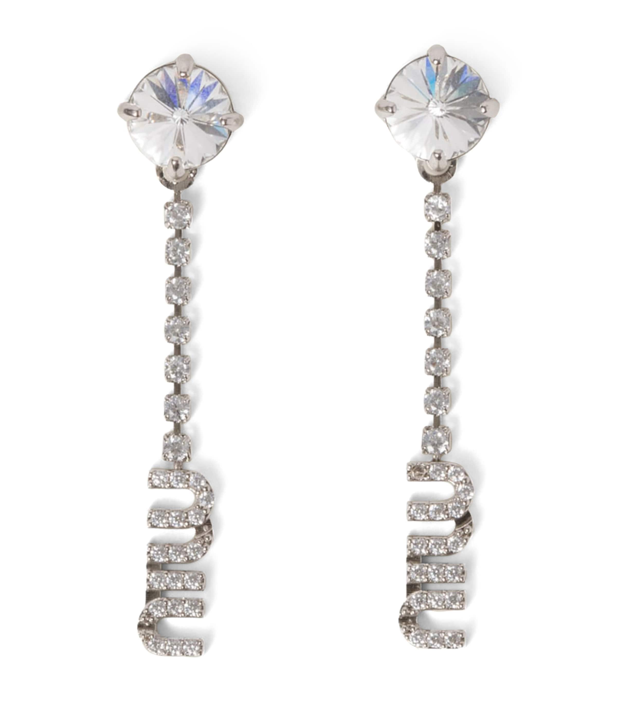 Crystal-Embellished Logo Drop Earrings