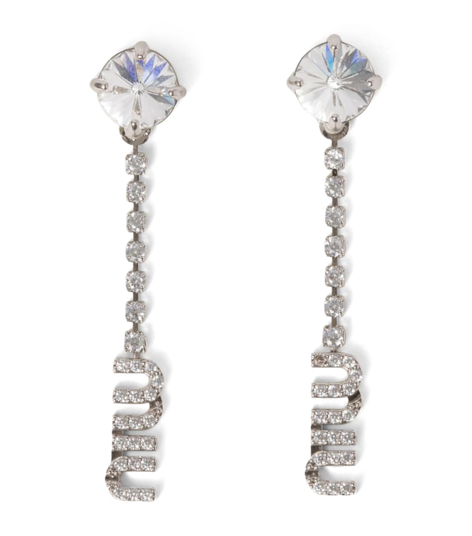 Crystal-Embellished Logo Drop Earrings