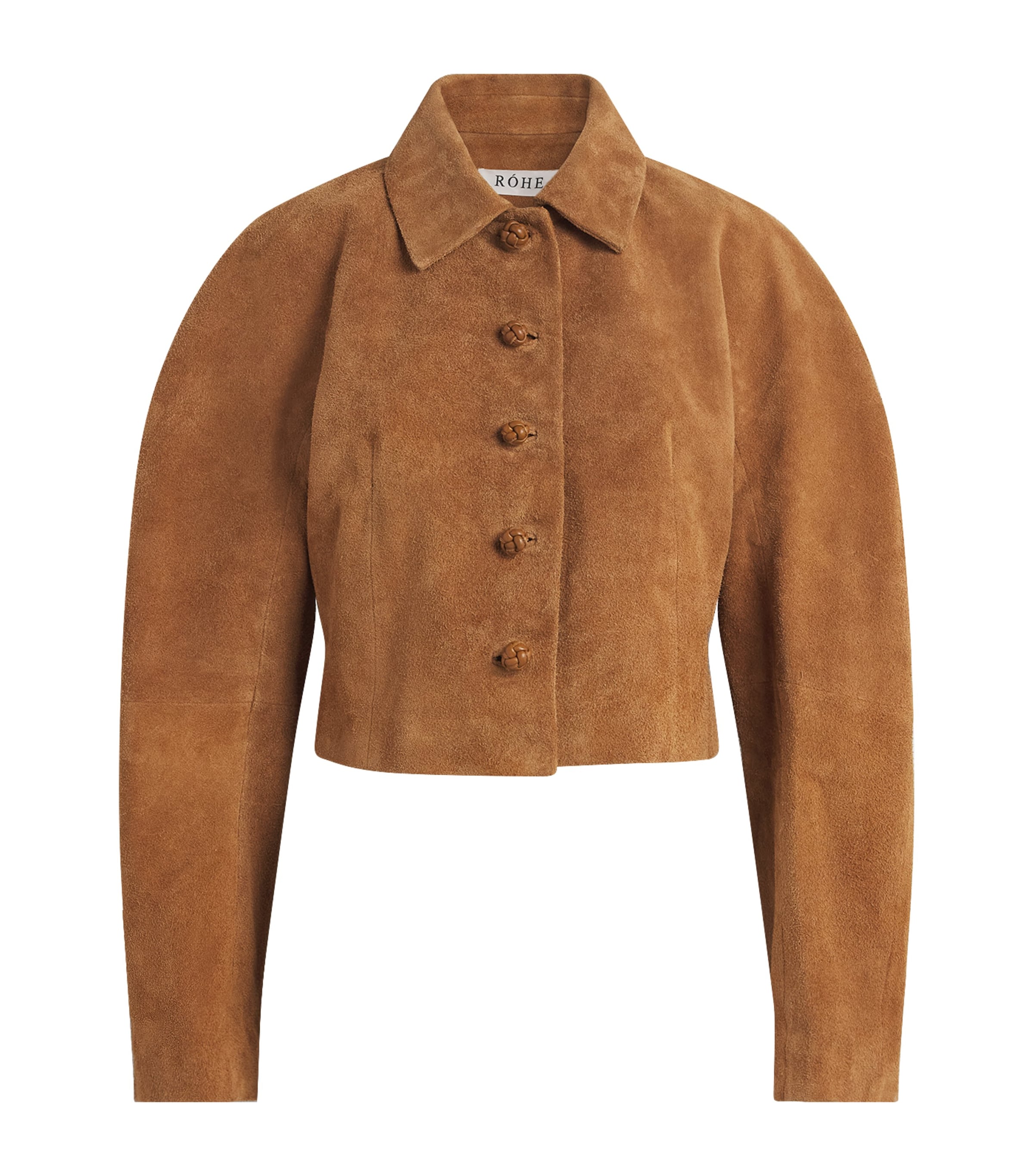 Róhe Womens Textured Suede Cropped Jacket Cognac