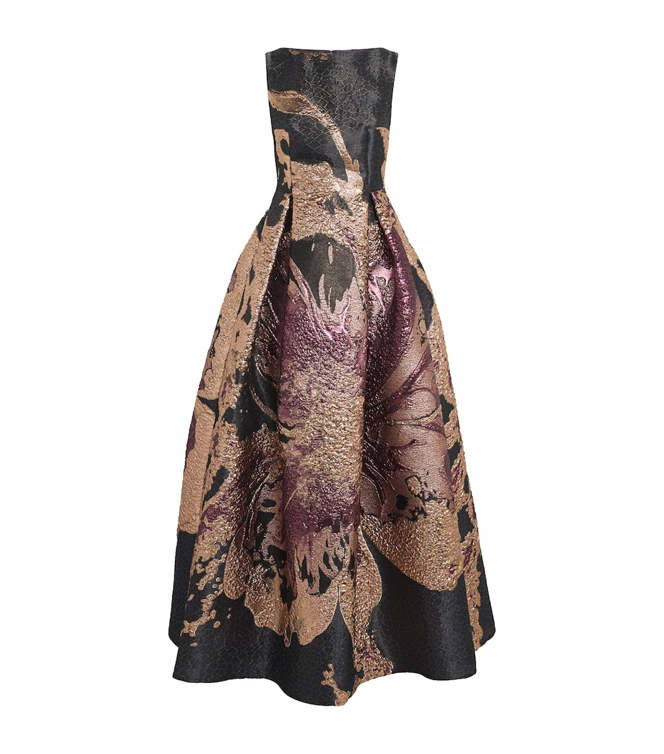 Talbot Runhof Womens Metallic Magnolia Jacquard Gown