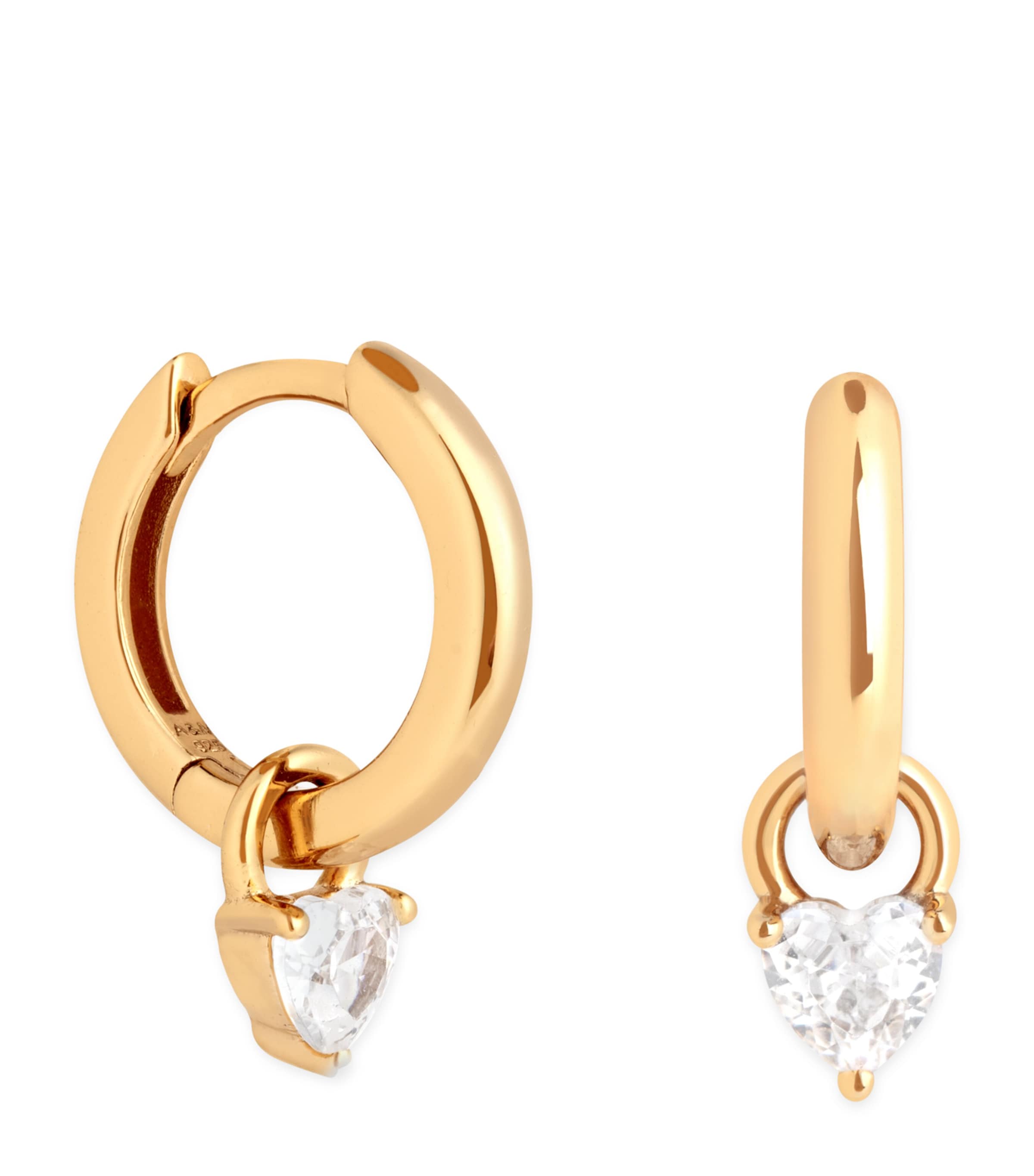 Gold-Plated Sterling Silver and Cubic Zirconia Heart Huggie Earrings