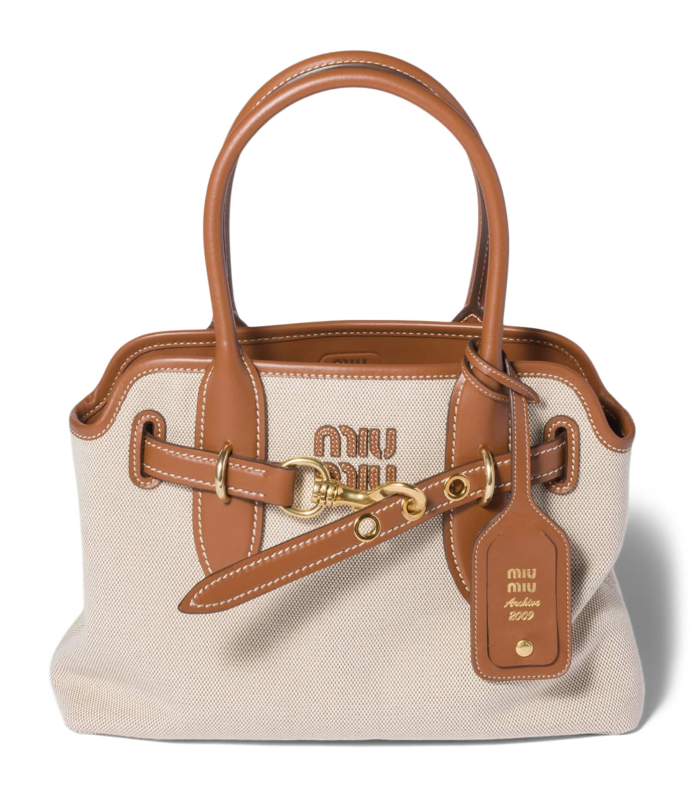 Miu Miu Canvas and Leather Aventure Top-Handle Bag