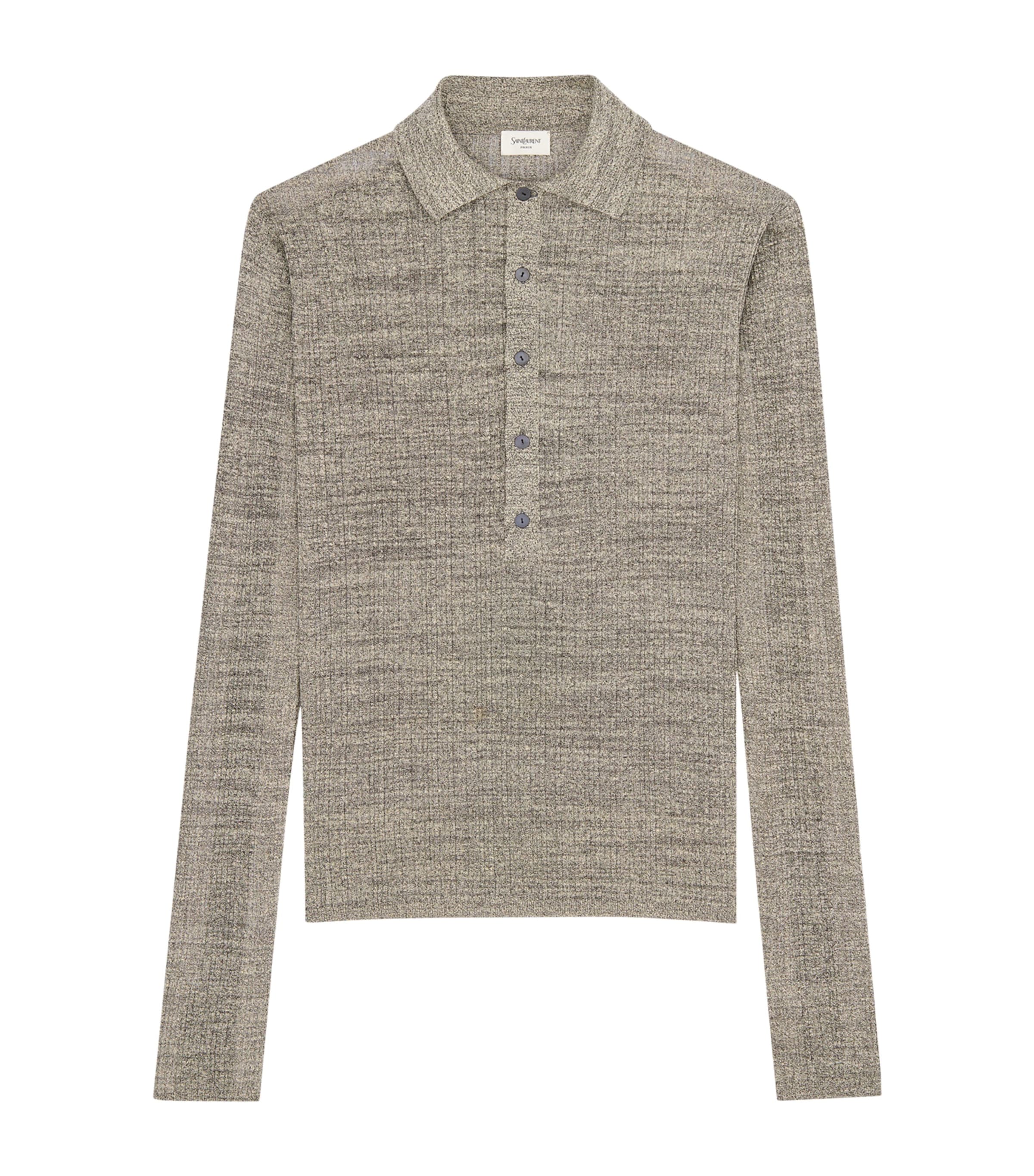 Linen-Blend Long-Sleeve Polo Shirt