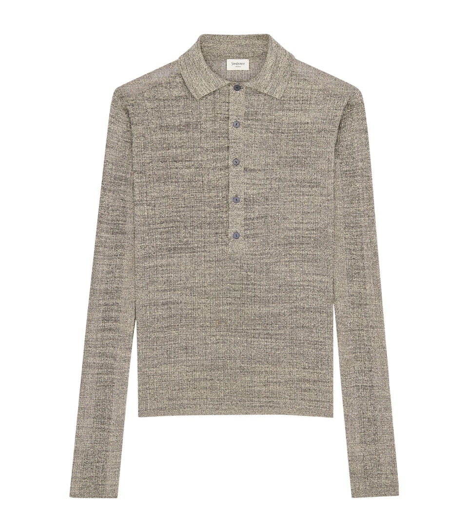 Linen-Blend Long-Sleeve Polo Shirt