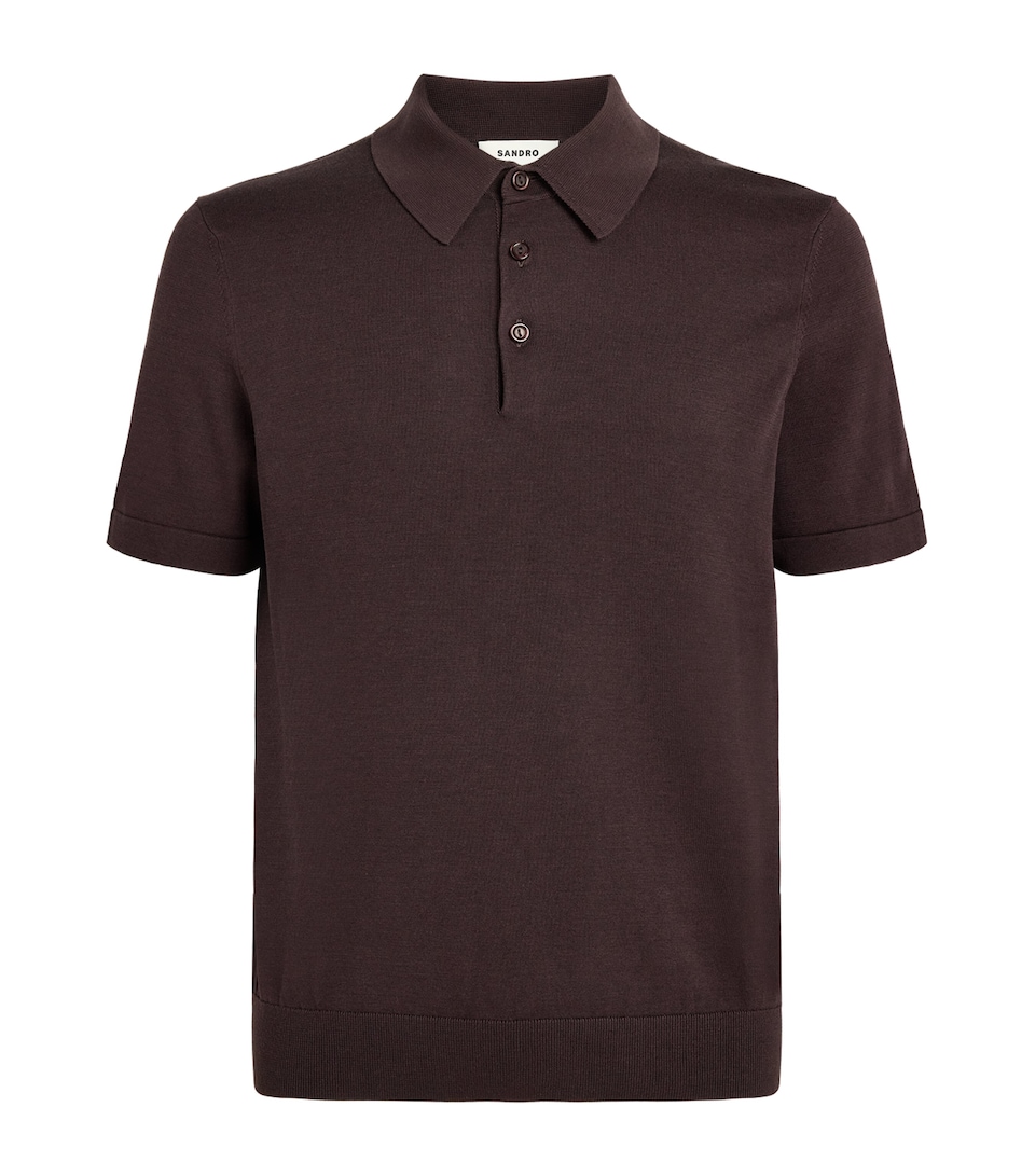 Sandro Paris Mens Knitted Polo Shirt Chocolate