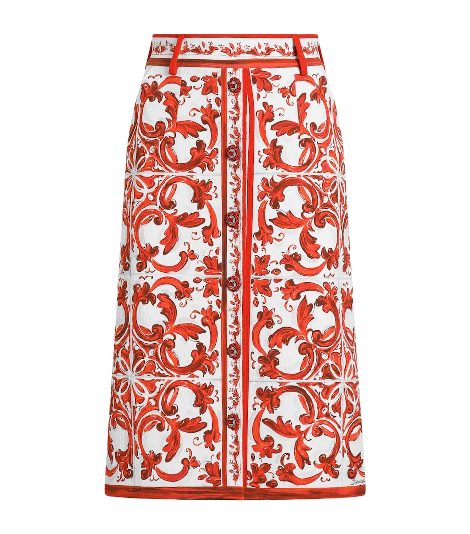 Dolce&Gabbana Womens Majolica Print Midi Skirt Combined Colou