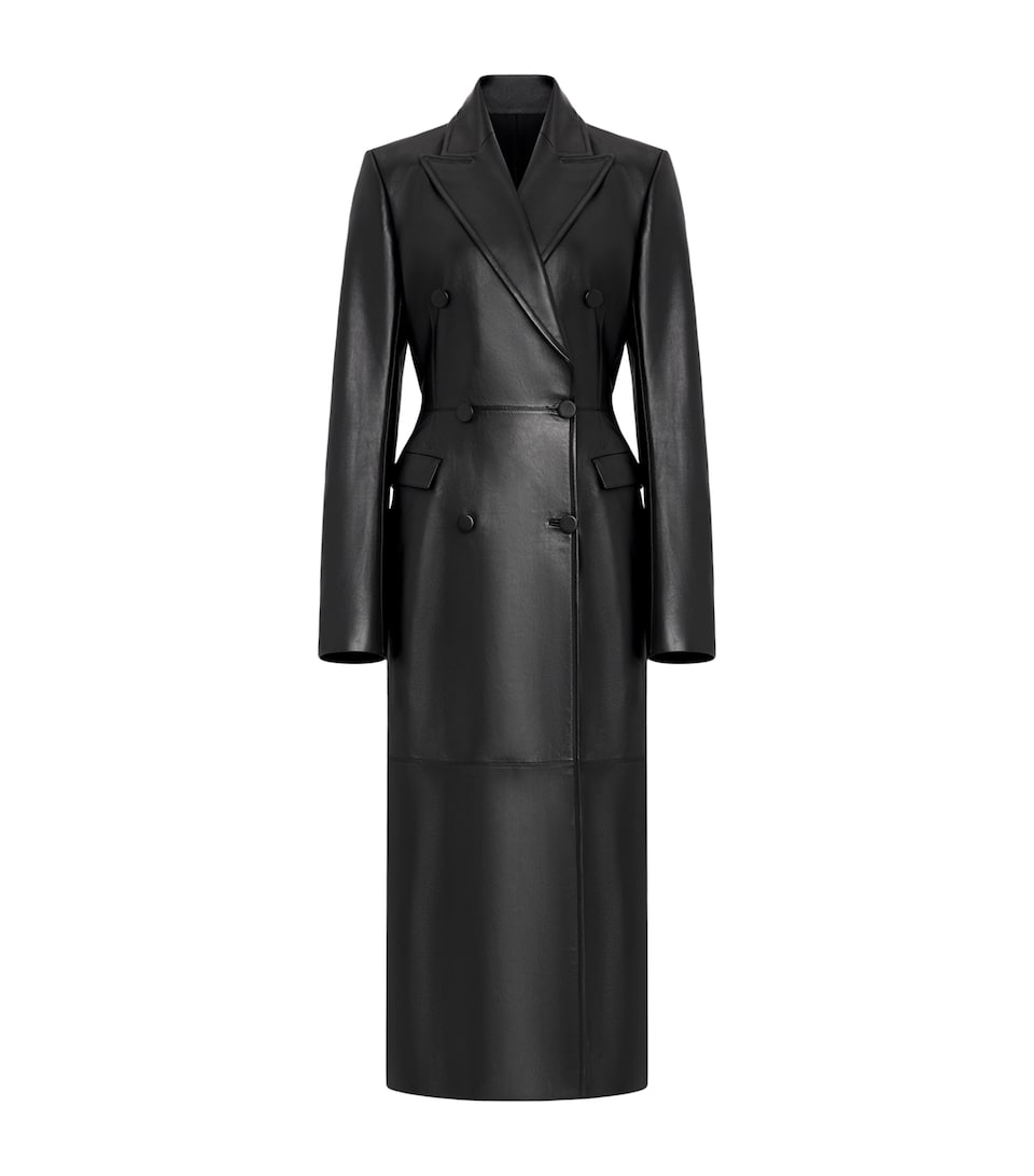 Alaïa Womens Leather Overcoat Black