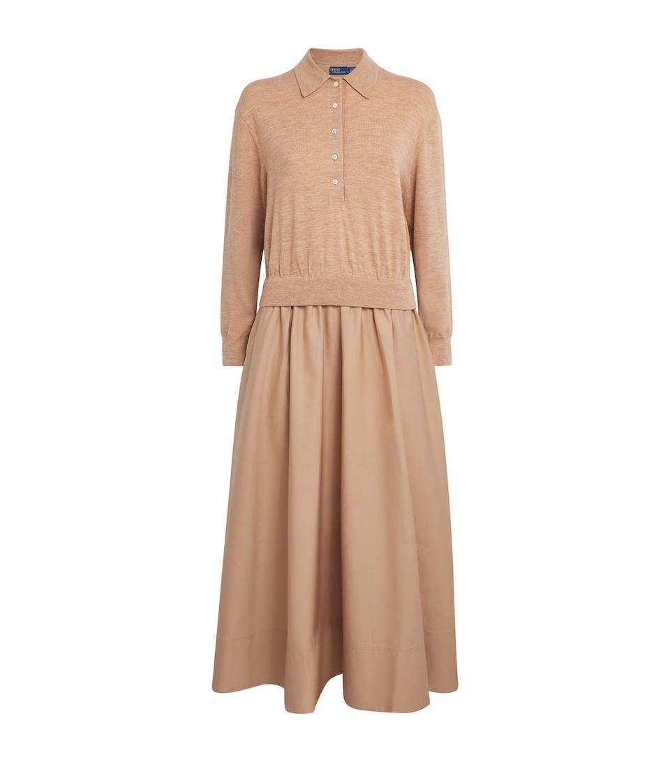 Polo Ralph Lauren Womens Wool-Blend Sweater Dress Tan Melange