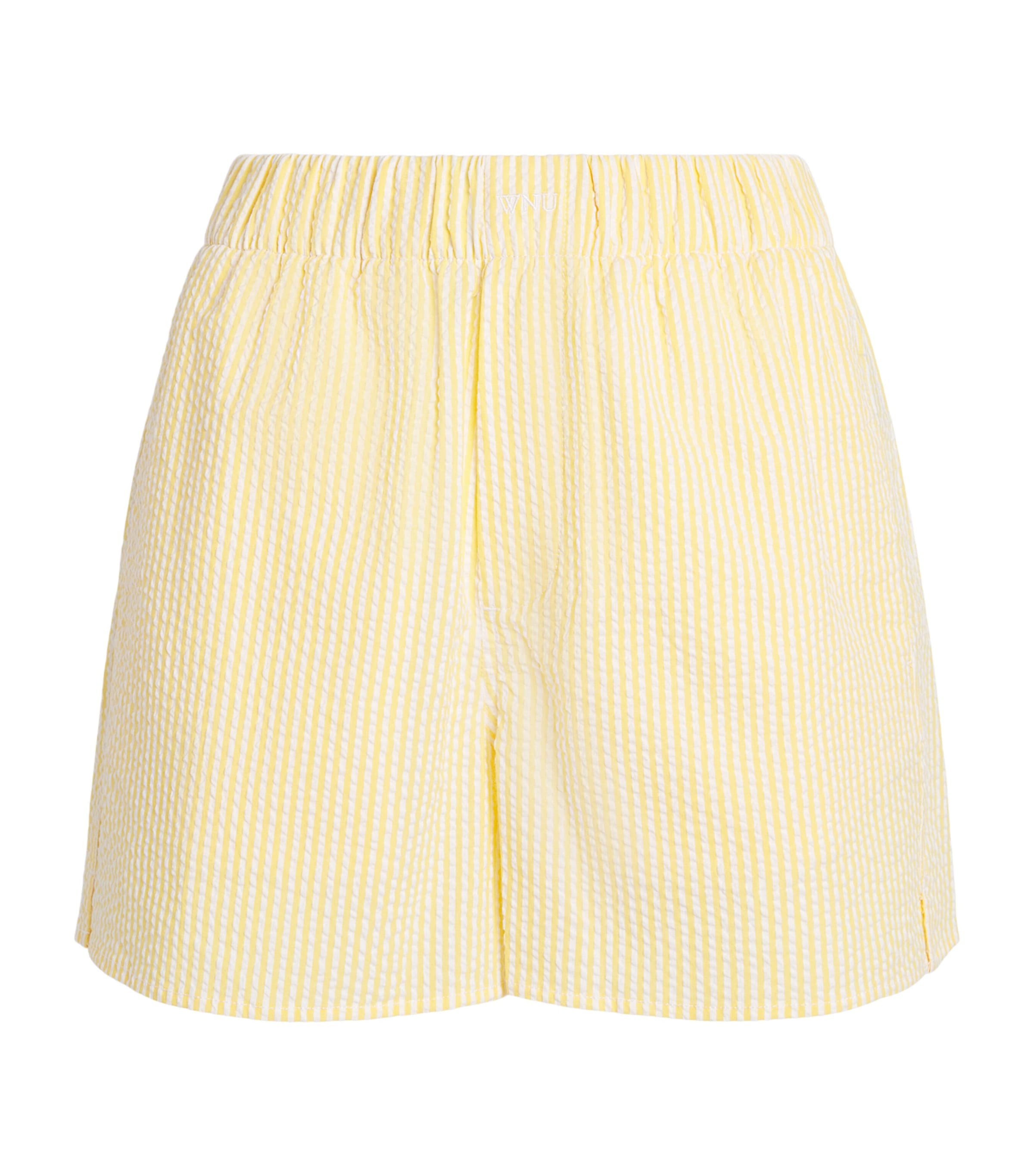 With Nothing Underneath Womens Cotton Striped Seersucker Boxer Shorts Yellow Stripe