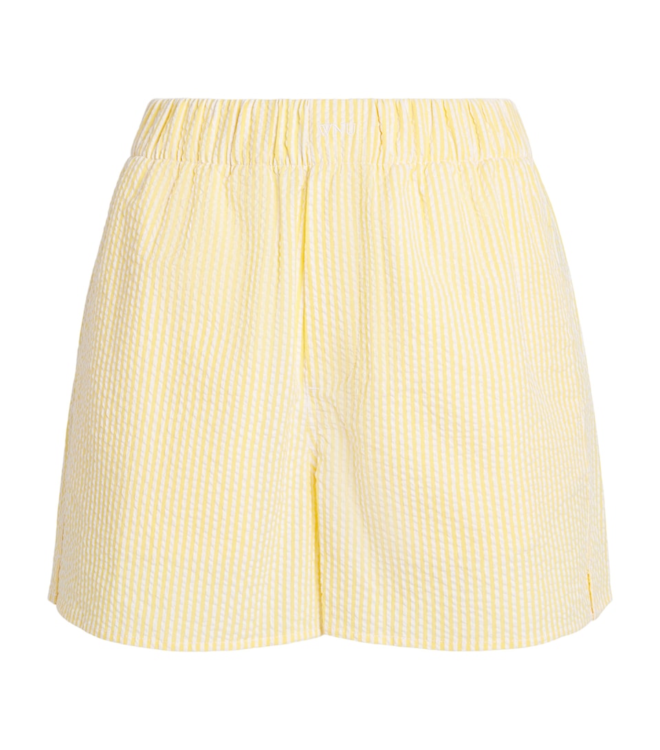 With Nothing Underneath Womens Cotton Striped Seersucker Boxer Shorts Yellow Stripe