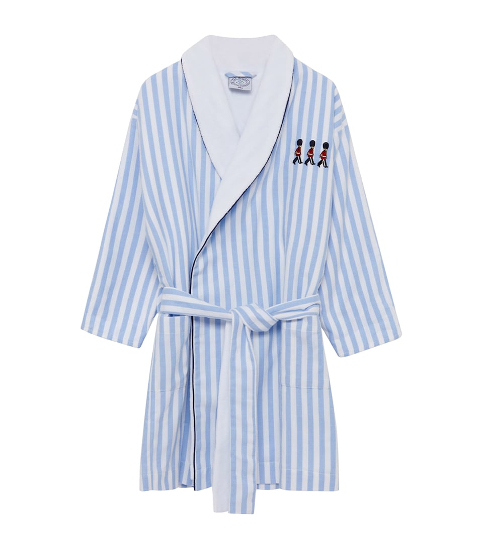 Trotters Cotton Striped Felix Bathrobe (12-24 Months) Blue / White Stripe