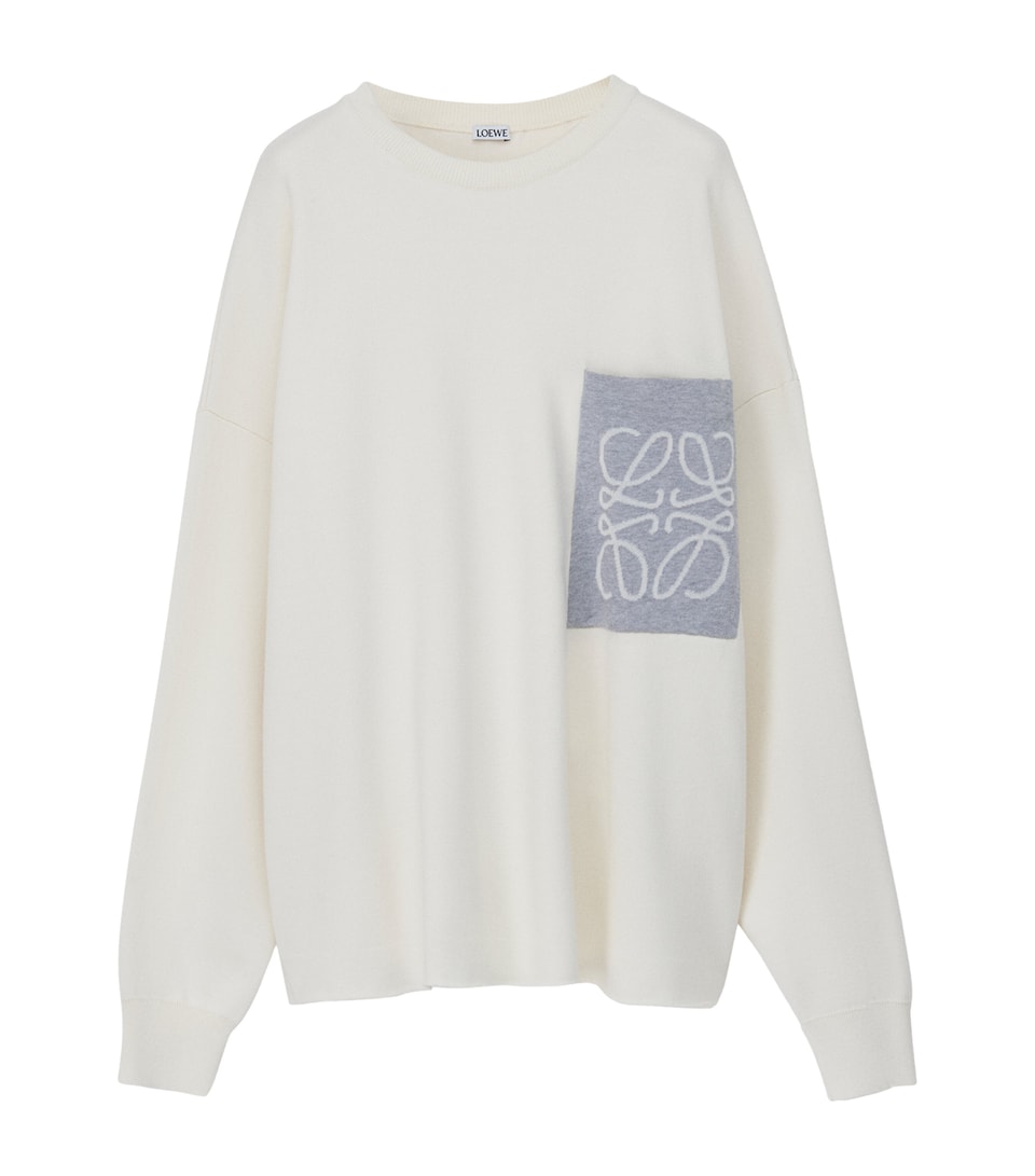 LOEWE Mens Cotton-Blend Anagram Sweater Beige/grey