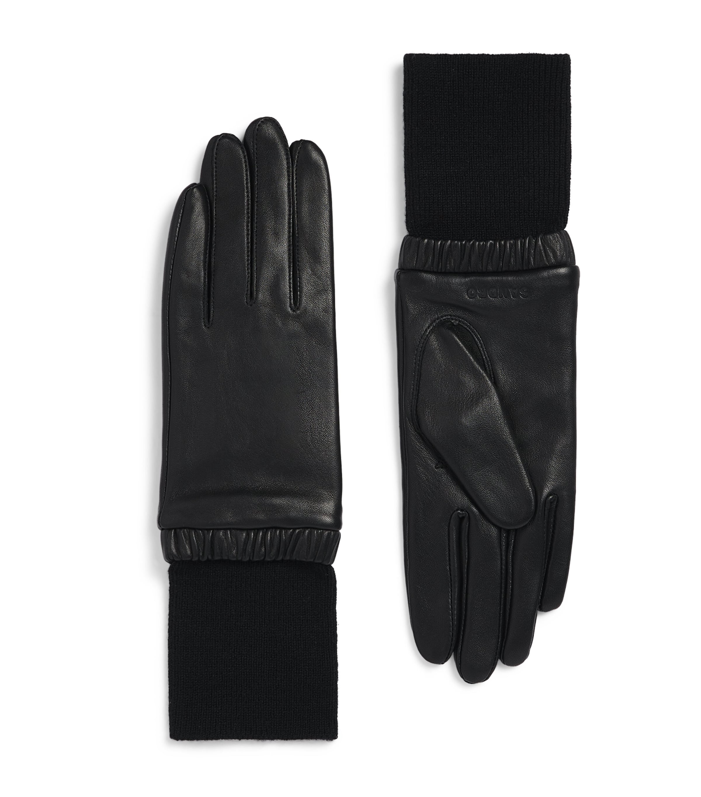 Sandro Paris Leather-Wool Gloves Black