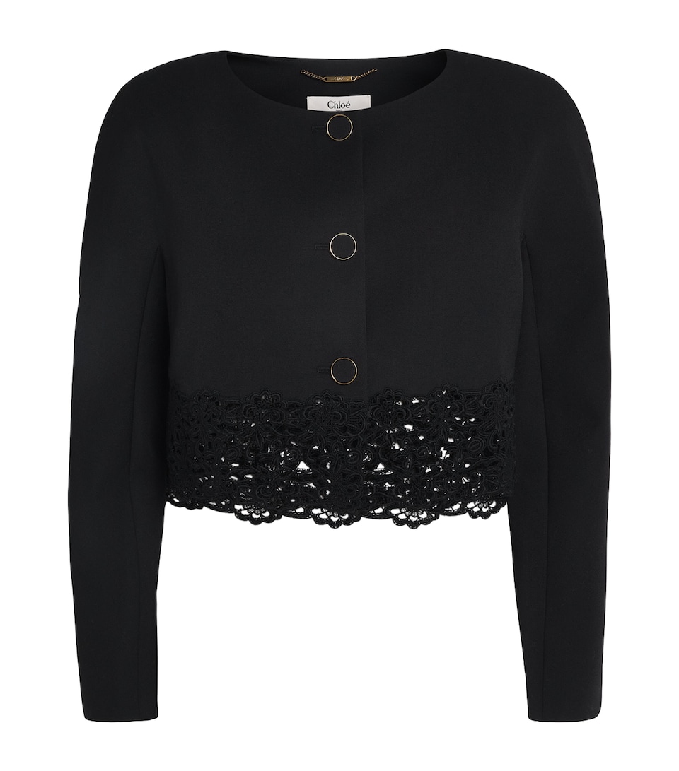 Chloé Womens Wool Lace-Embroidered Jacket Black