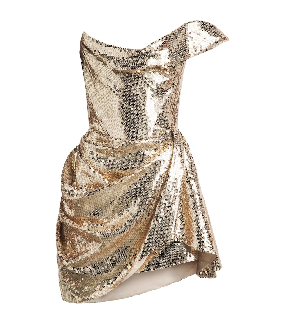 Vivienne Westwood Womens Sequin Off-The-Shoulder Corset Mini Dress Champagne
