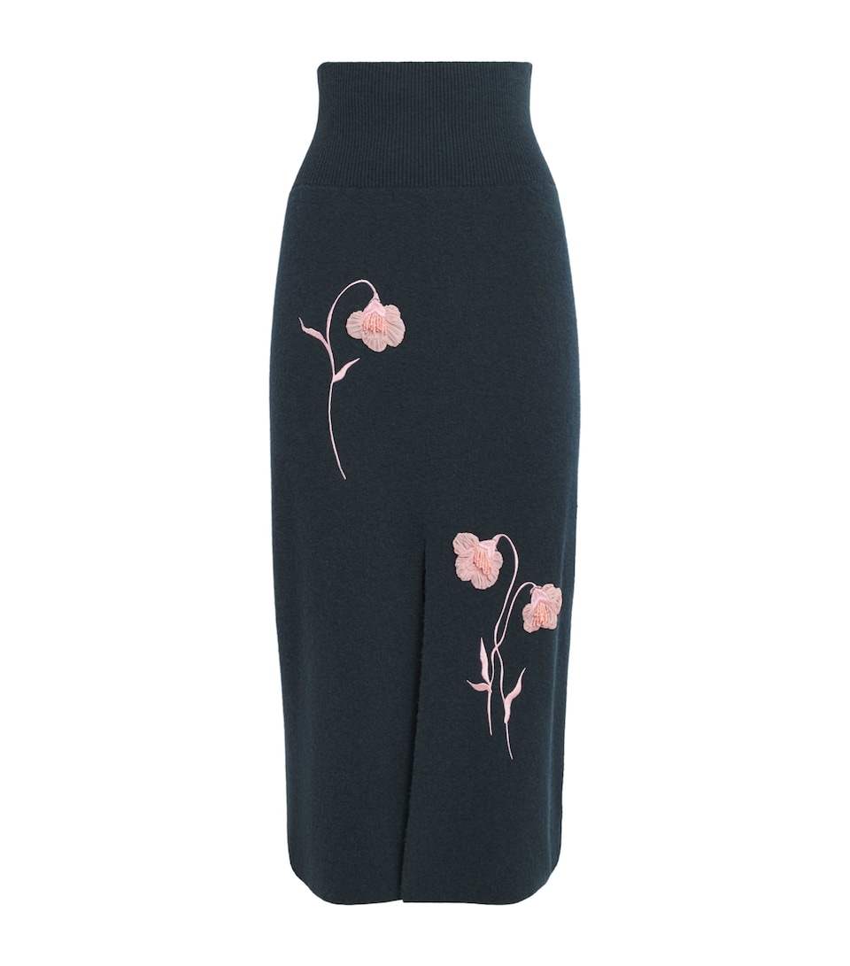Erdem Womens Embroidered Midi Pencil Skirt Forest Green
