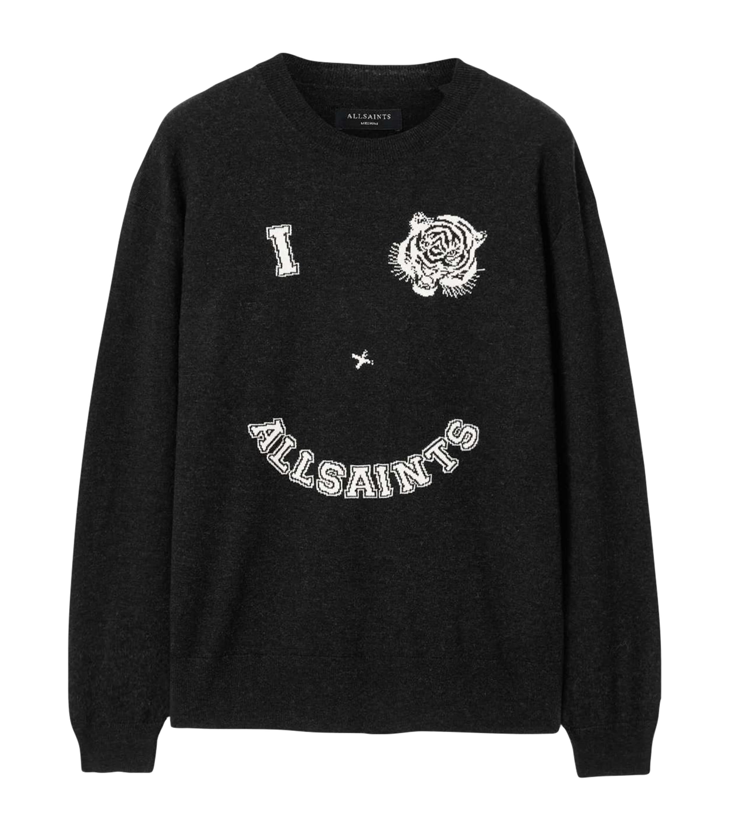 AllSaints Mens Organic Cotton Grinner Sweater Black/ecru White