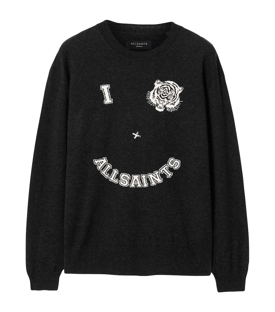 AllSaints Mens Organic Cotton Grinner Sweater Black/ecru White