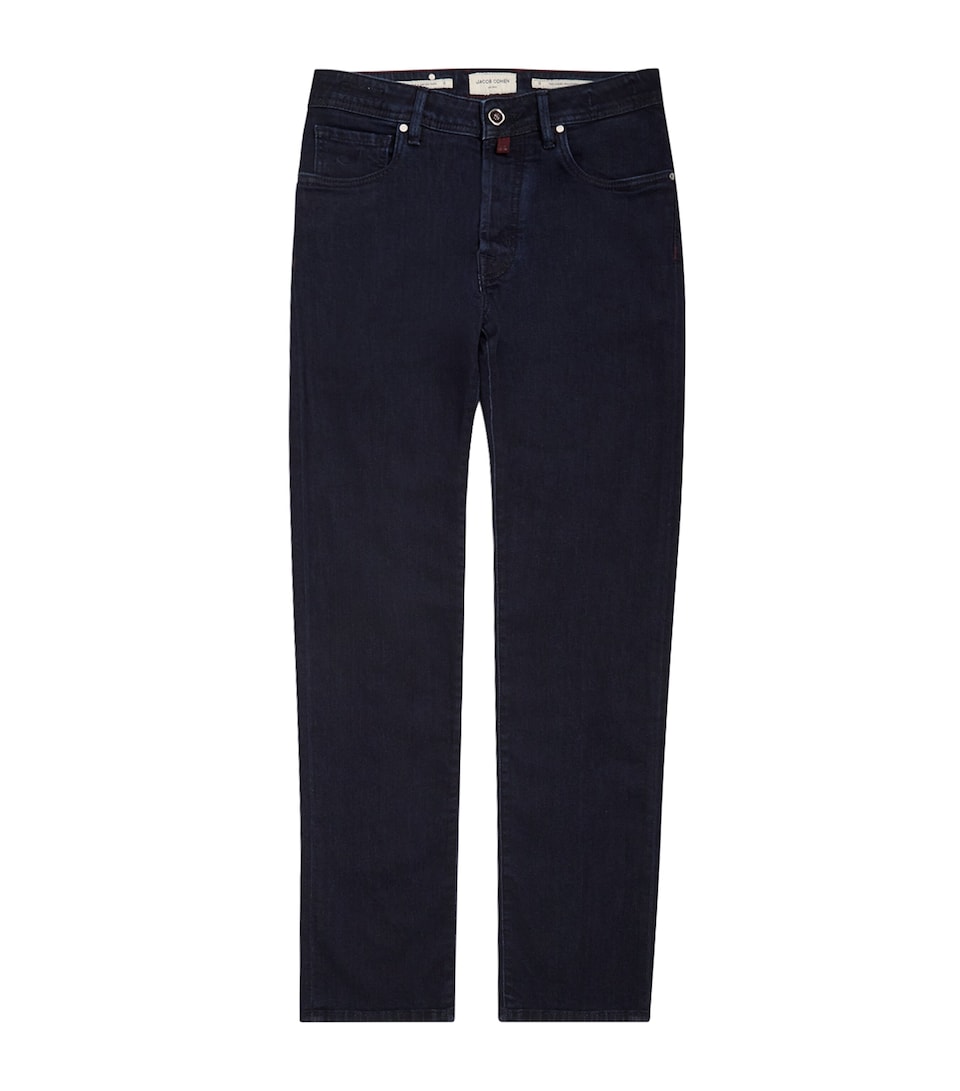 Jacob Cohën Mens Ostrich Leather-Patch Bard Slim Jeans Dark Blue