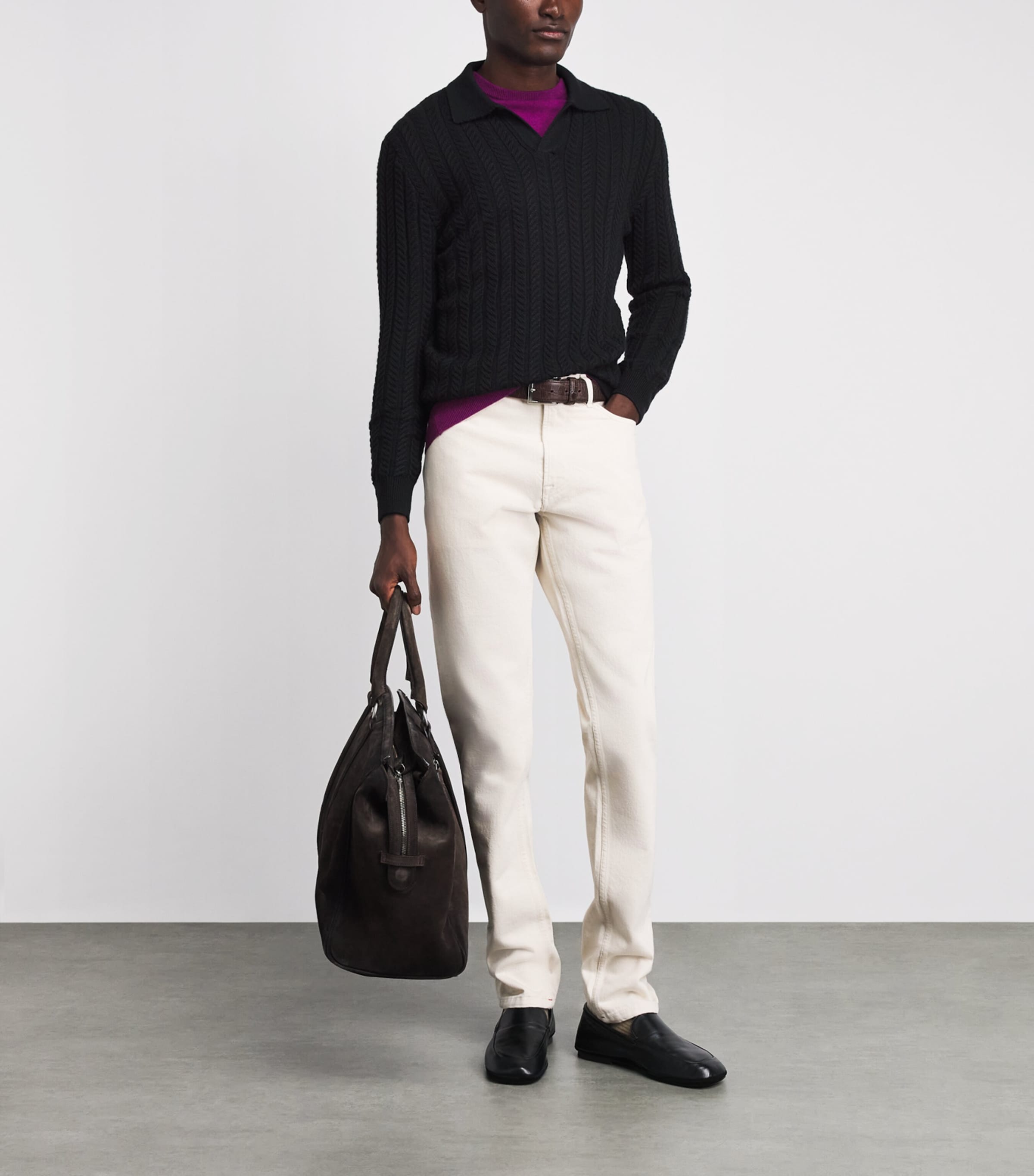 Isaia Mens Wool-Silk-Cashmere Polo Sweater