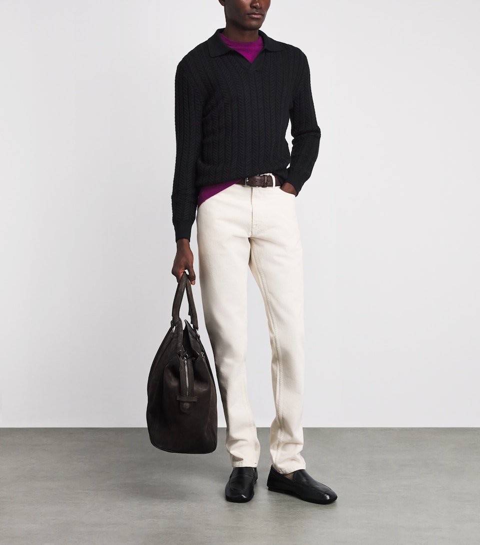 Isaia Mens Wool-Silk-Cashmere Polo Sweater