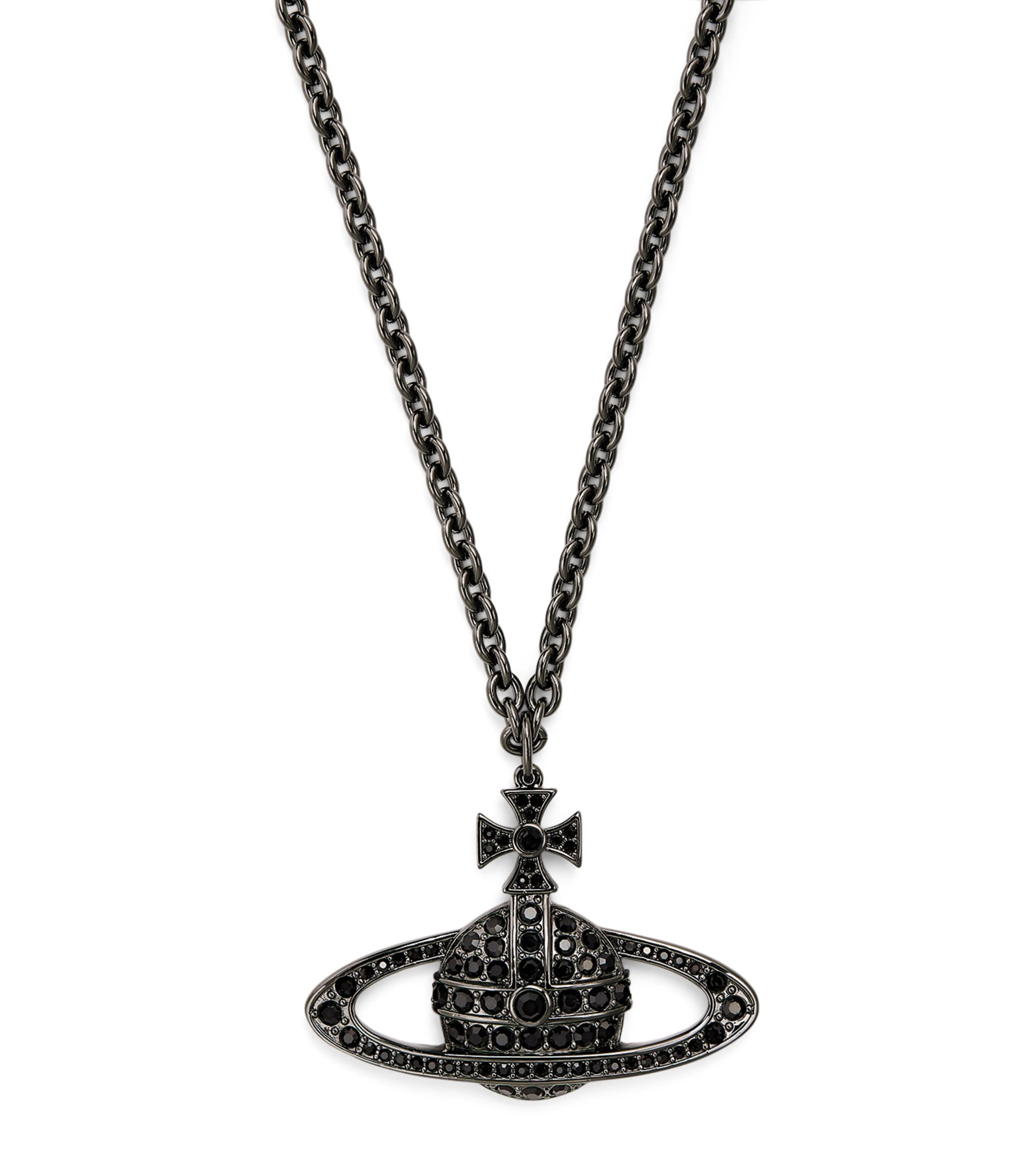 Vivienne Westwood Embellished Bas Relief Necklace Ruthenium Jet