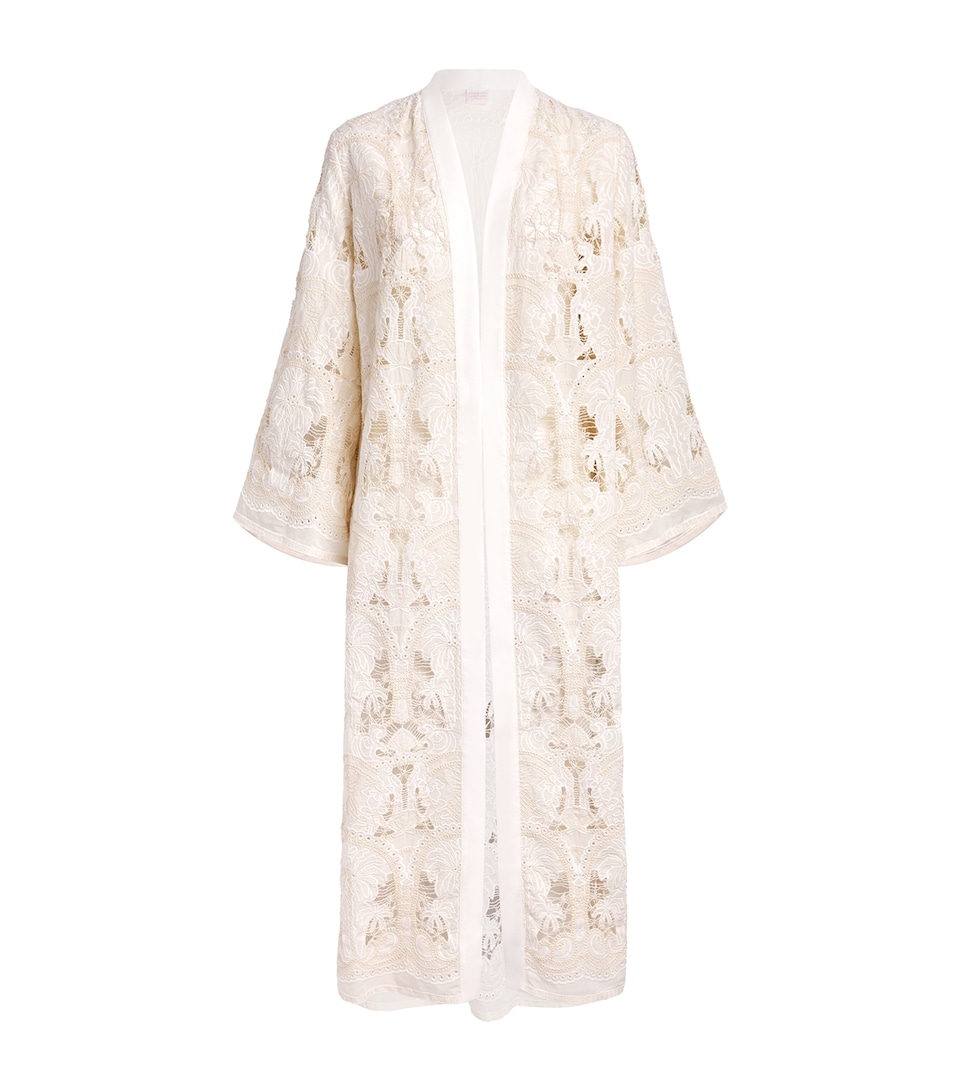 Loretta Caponi Womens Cotton Embroidered Ansedonia Robe Isola Bella