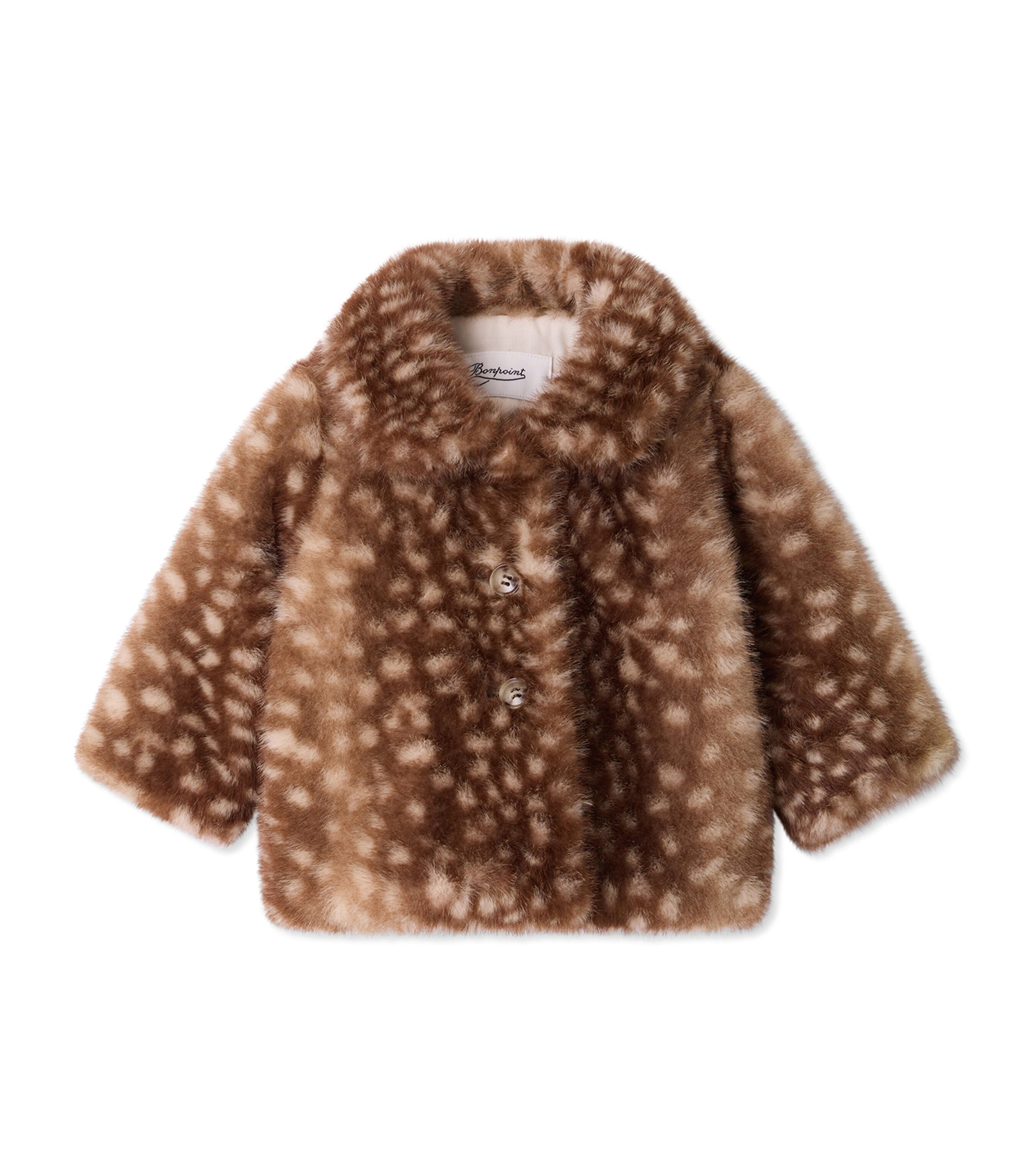 Bonpoint Faux Fur Deer Print Coat (6-18 Months) Caramel
