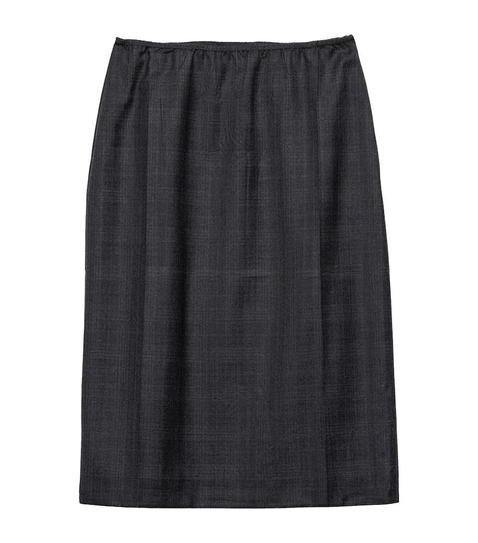 Prada Womens Wool Check Midi Skirt